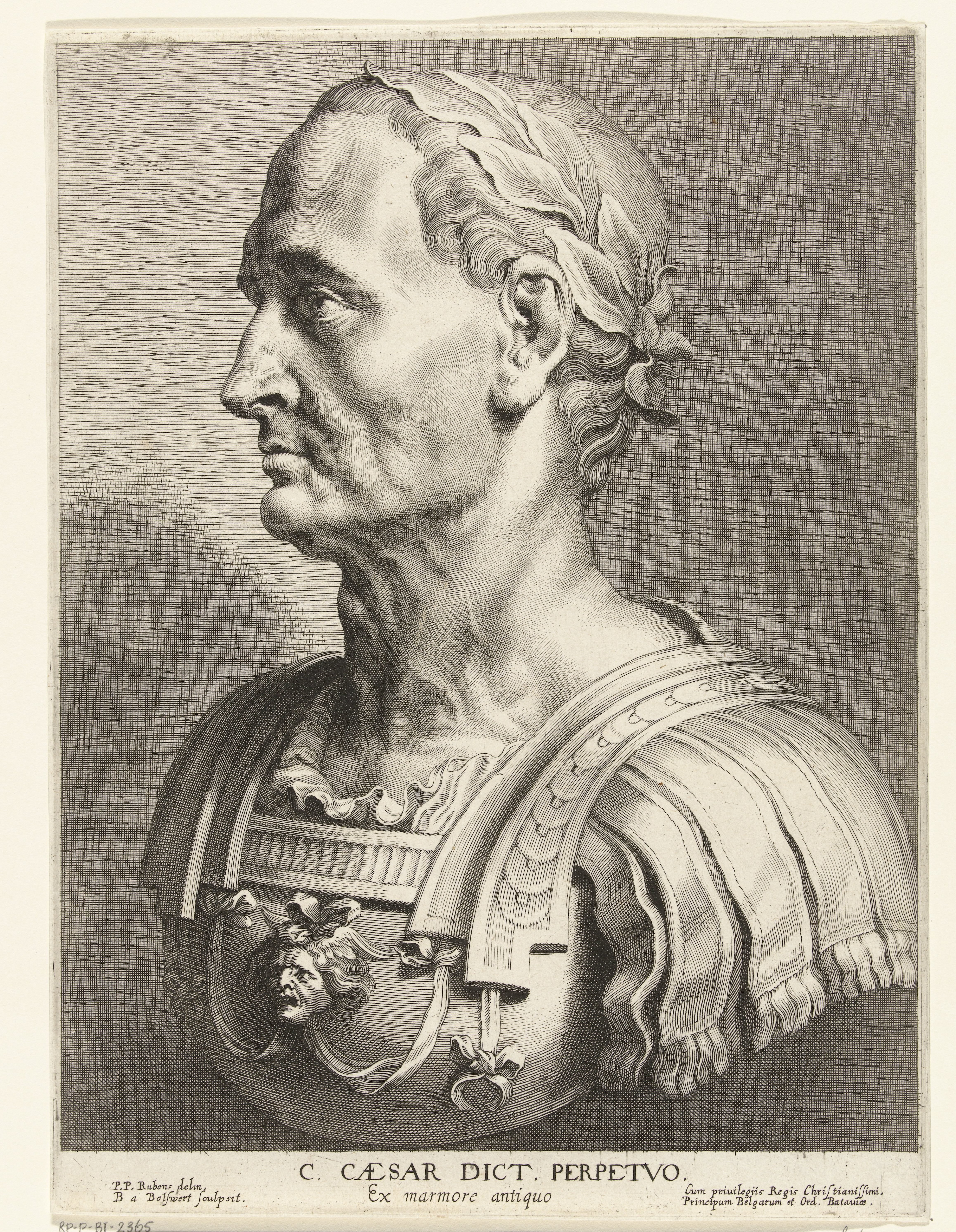 Klassieke buste in marmer van keizer Julius Caesar