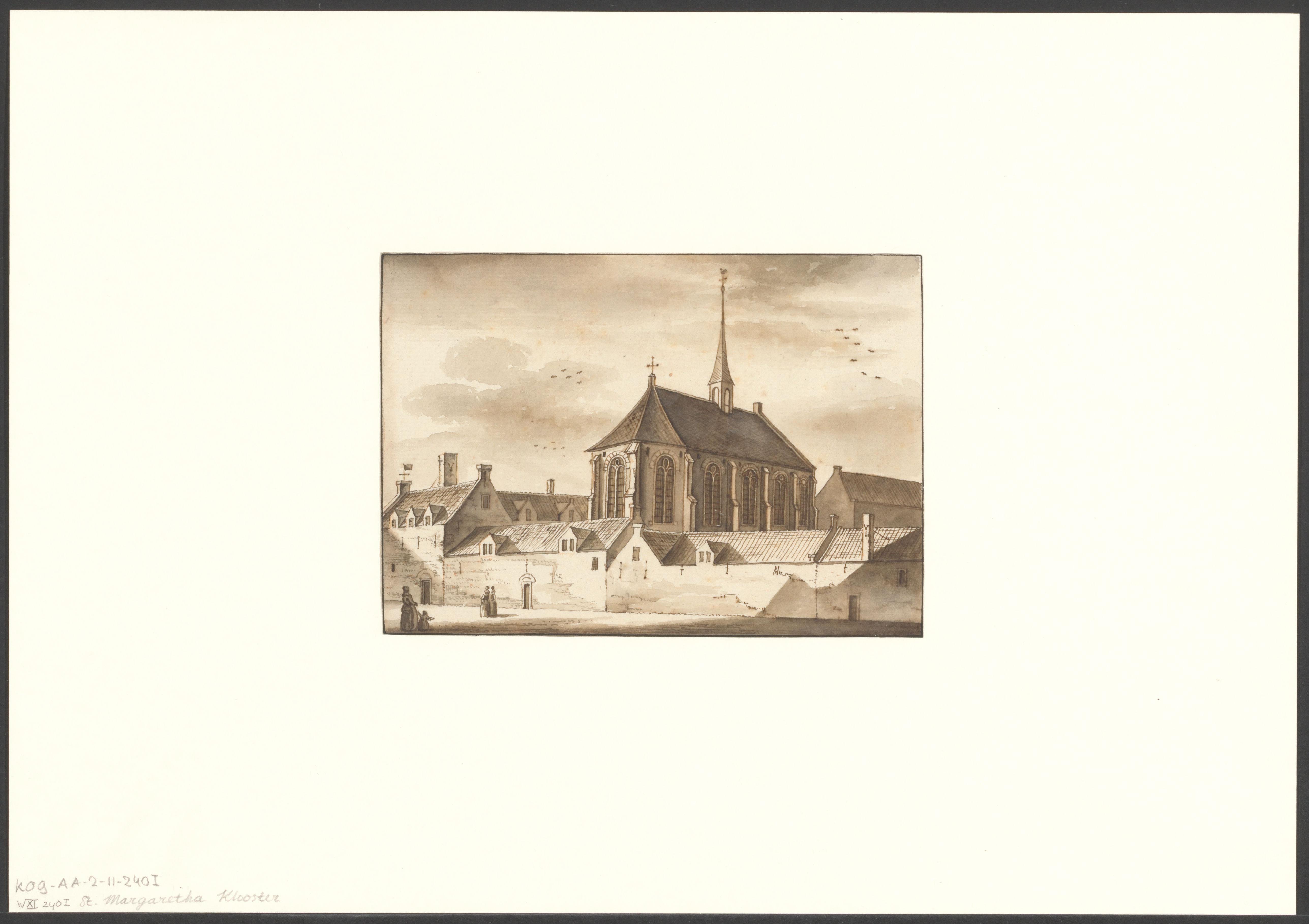Gezicht op het Sint Margarethaklooster vanaf de Oudezijds Achterburgwal