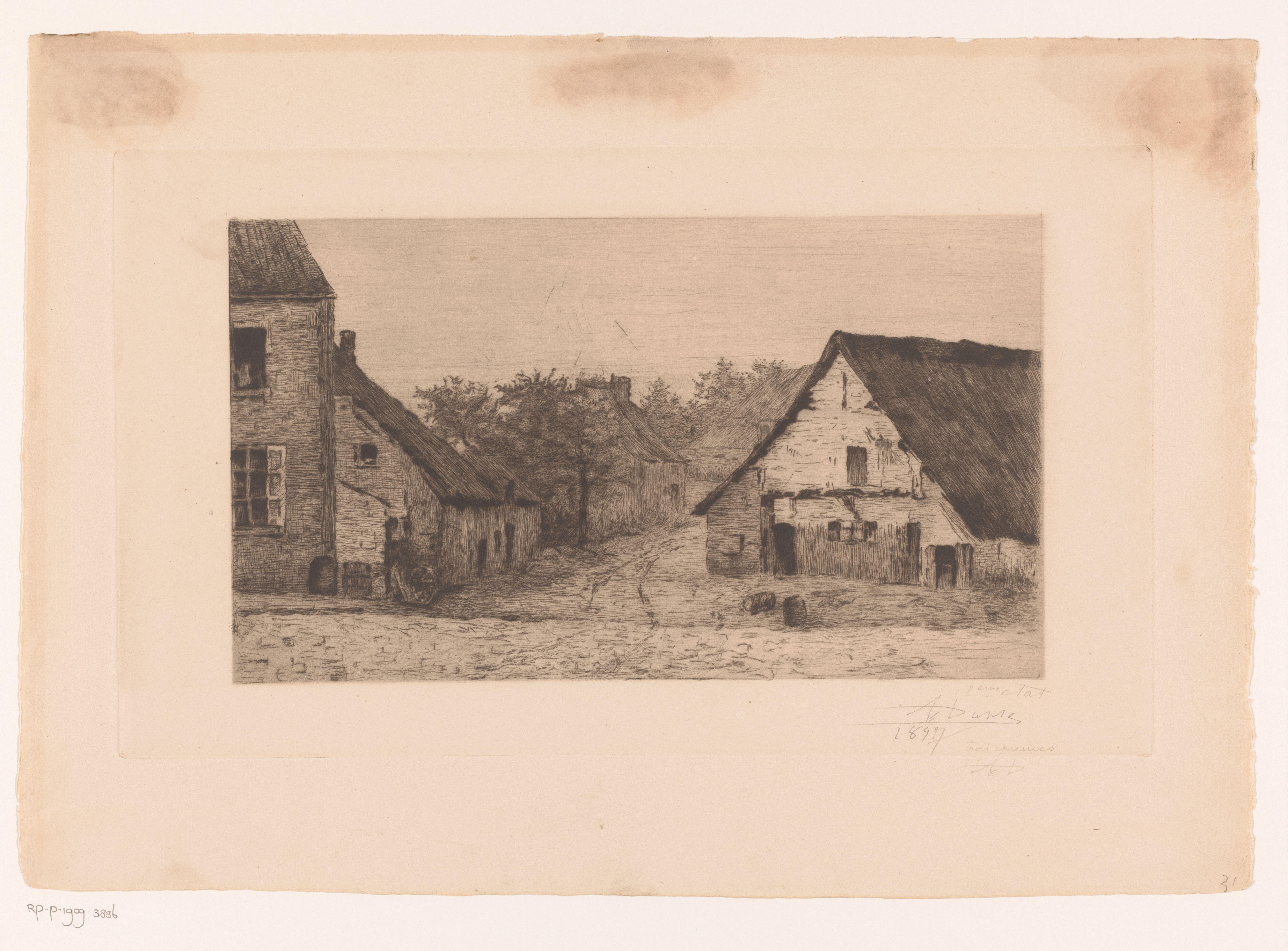 Dorpsgezicht met rietgedekte gebouwen
