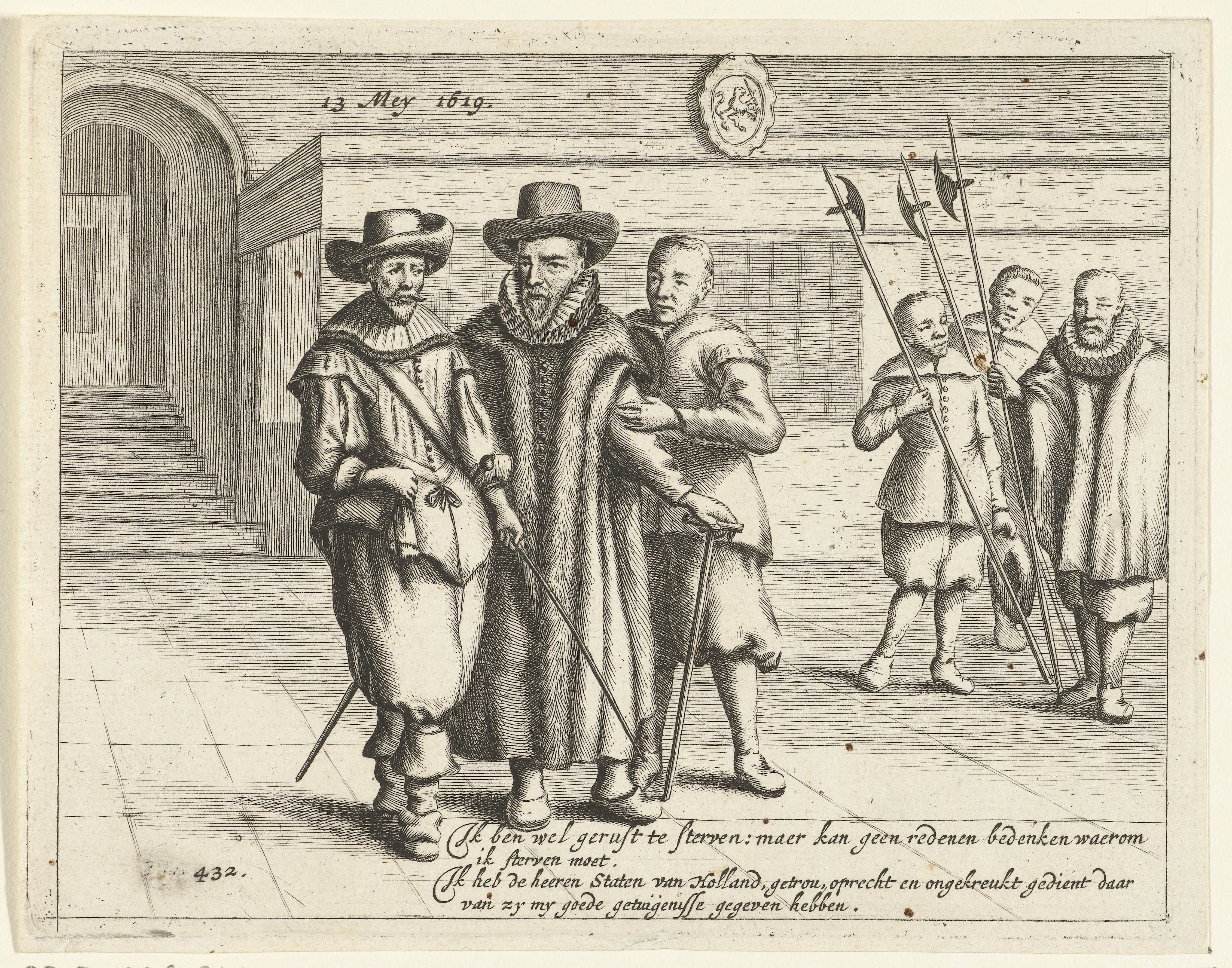 Oldenbarnevelt wordt naar het schavot geleid, 1619
