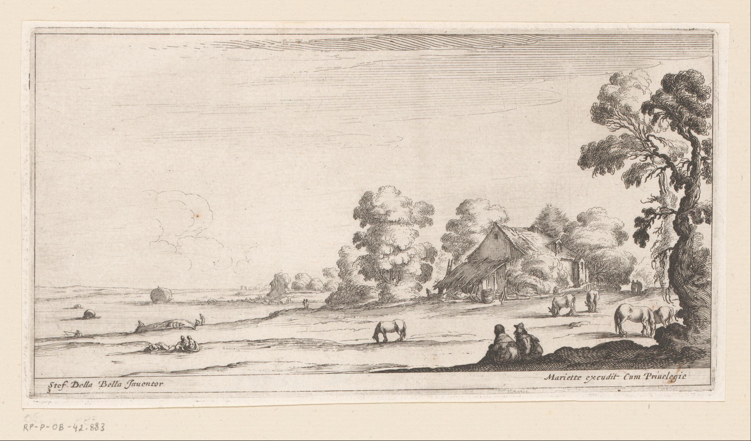 Landschap met boerenhuis en rustende figuren