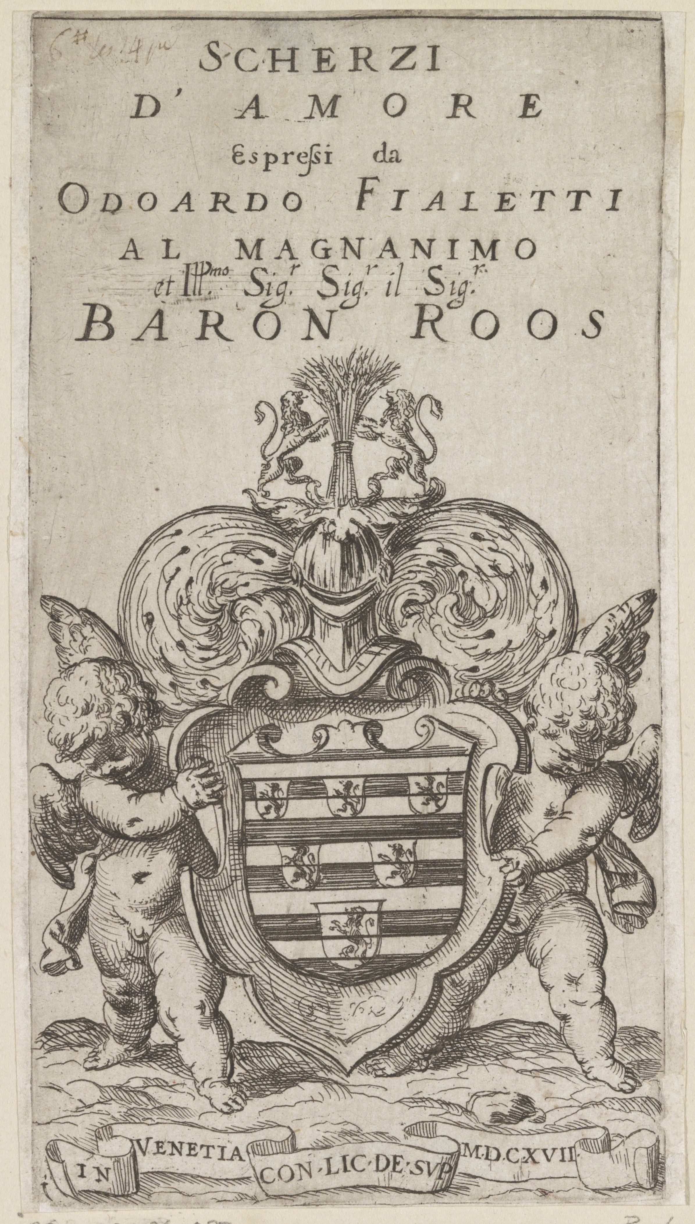 Titelprent met twee putti met een wapenschild