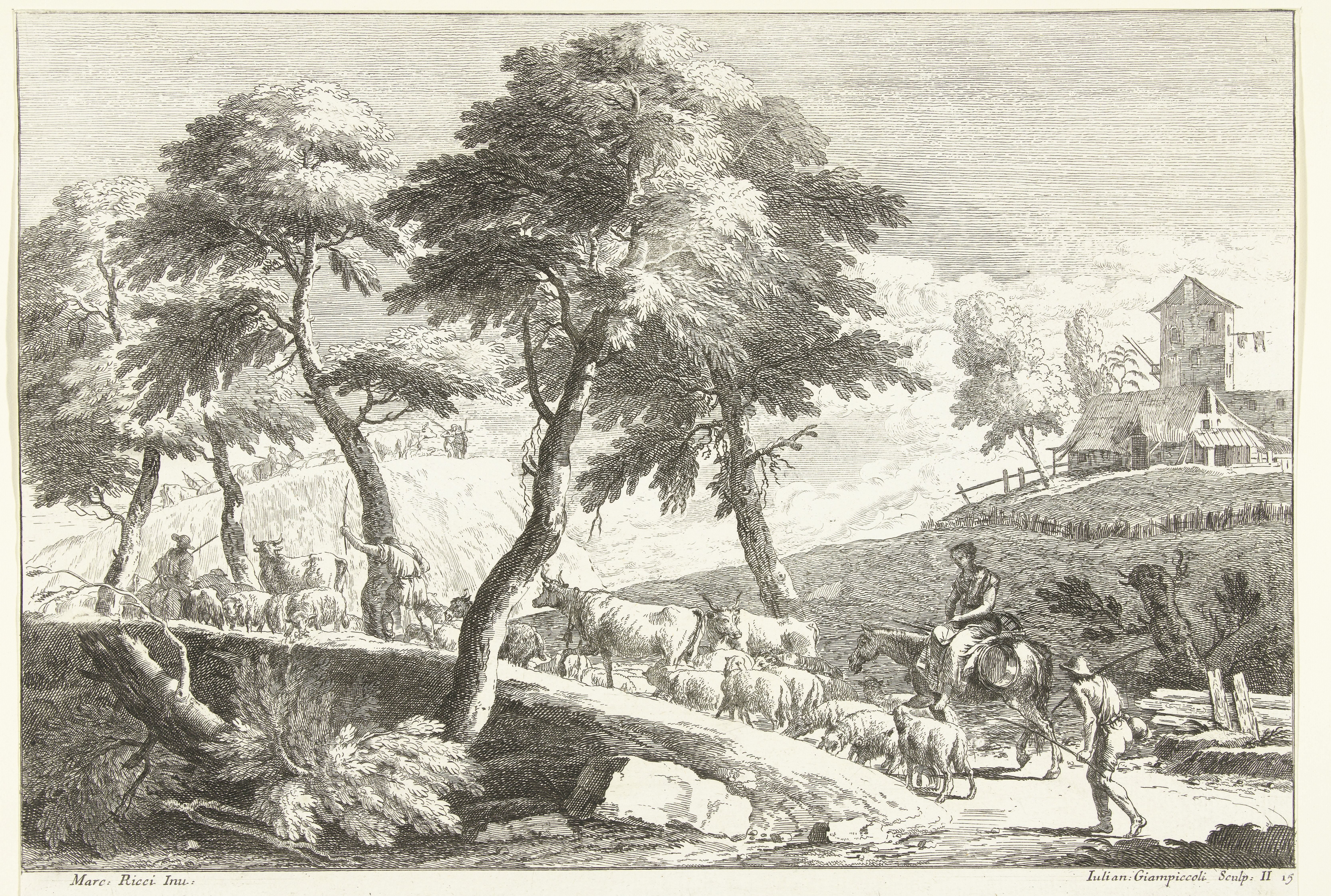 Heuvellandschap met herders en vee