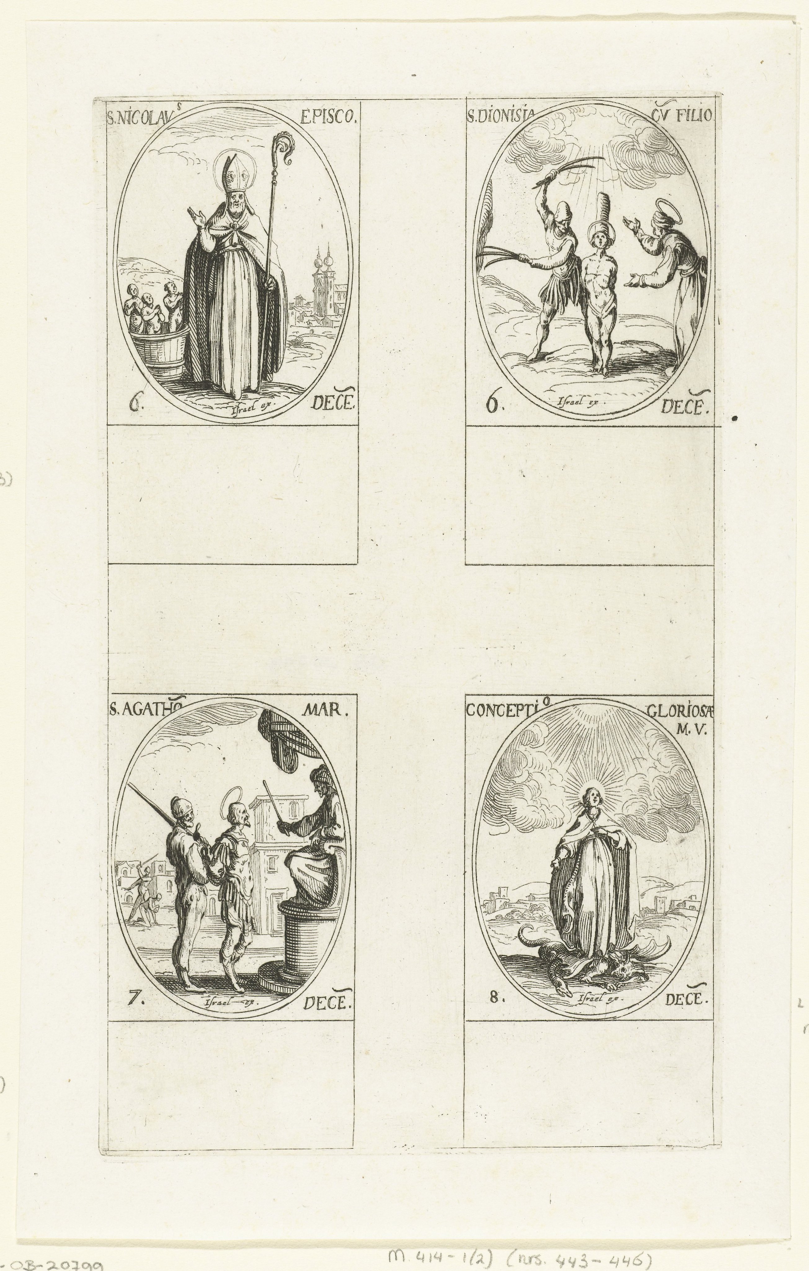 Heilige Nicolaas van Myra, Heilige Dionysia en Heilige Majoricus van Afrika, Heilige Agathopus van Kreta, Maria vertrapt een draak (Maria's Onbevlekte Ontvangenis) (6-8 december)