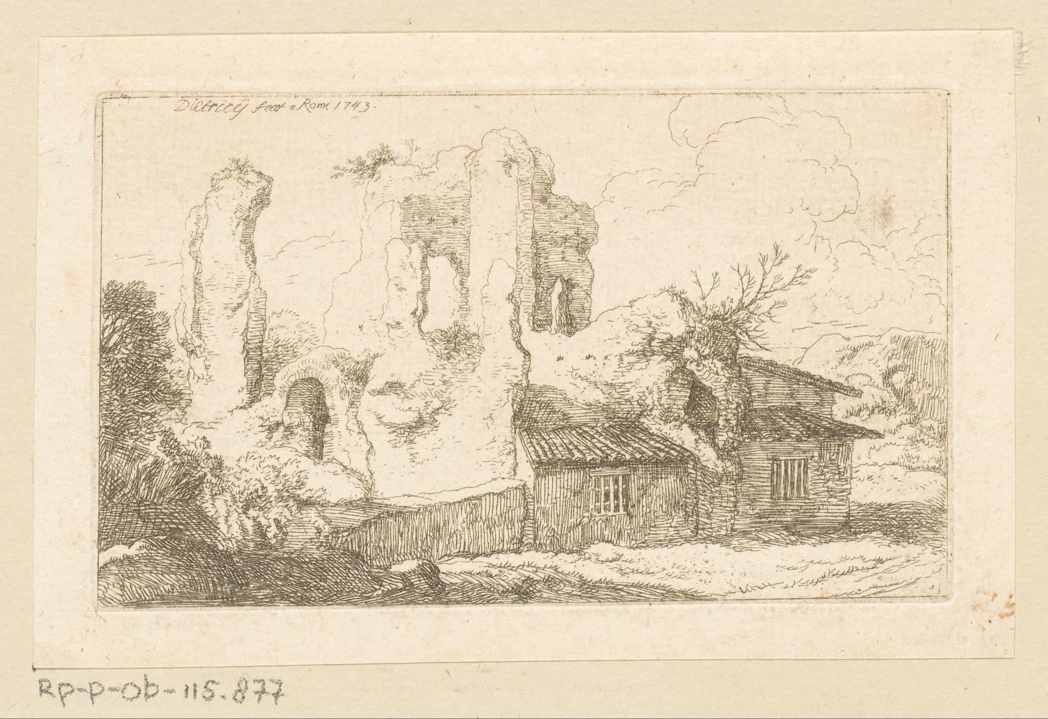 Landschap met in ruïne gebouwde woning