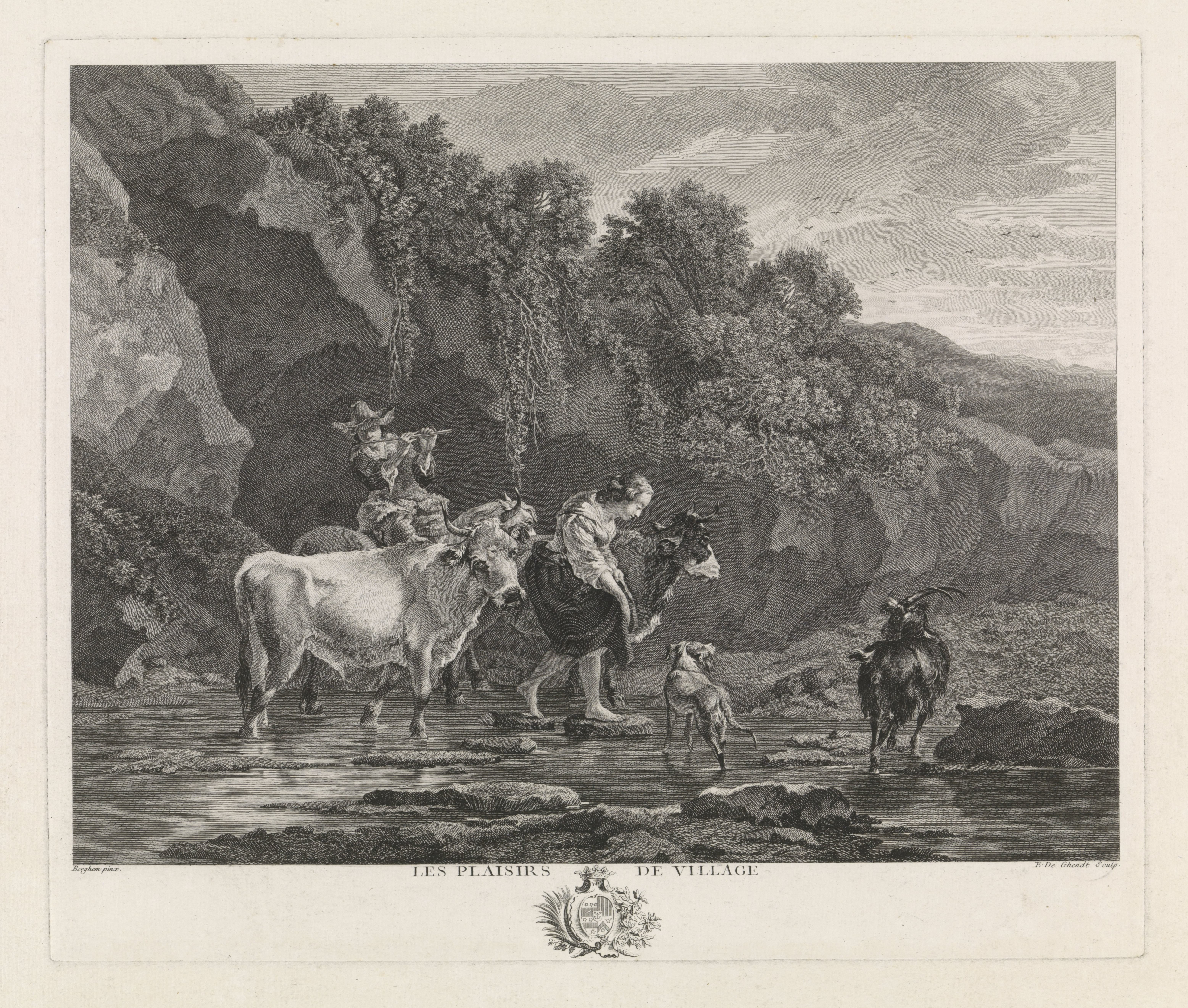 Herders met vee steken een rivier over