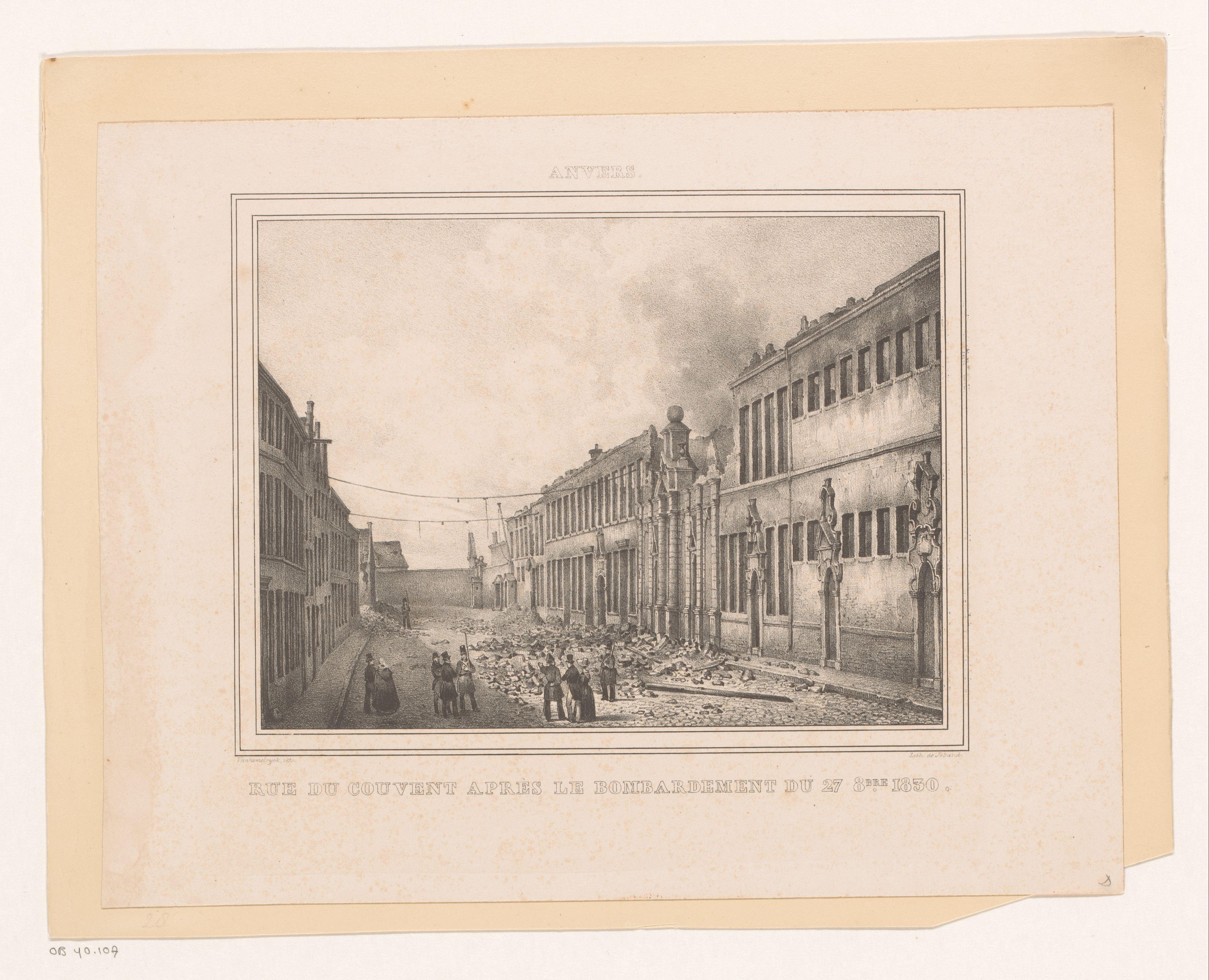 Ruïnes in de Kloosterstraat na het bombardement van Antwerpen