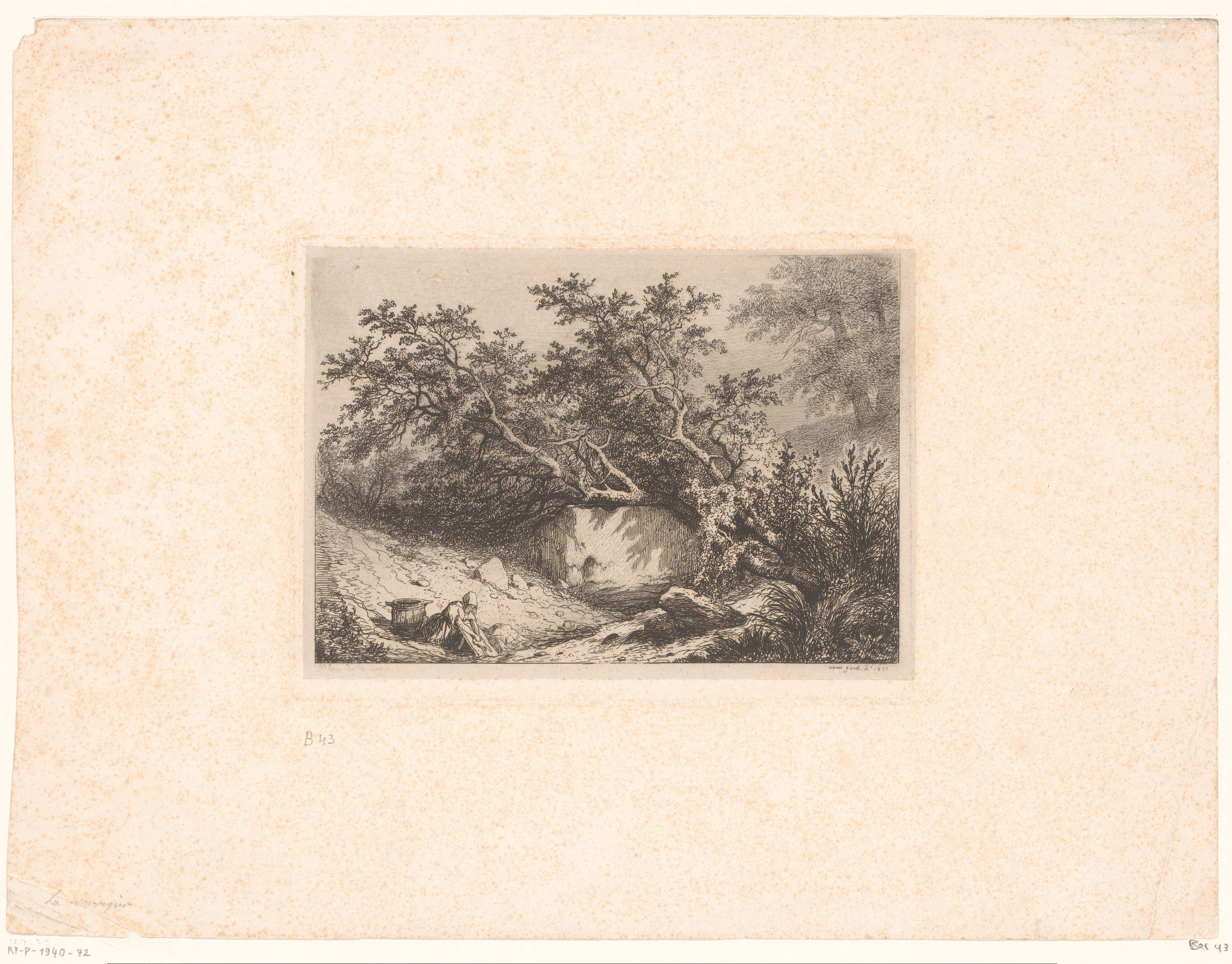 Landschap met rivier en wasvrouw