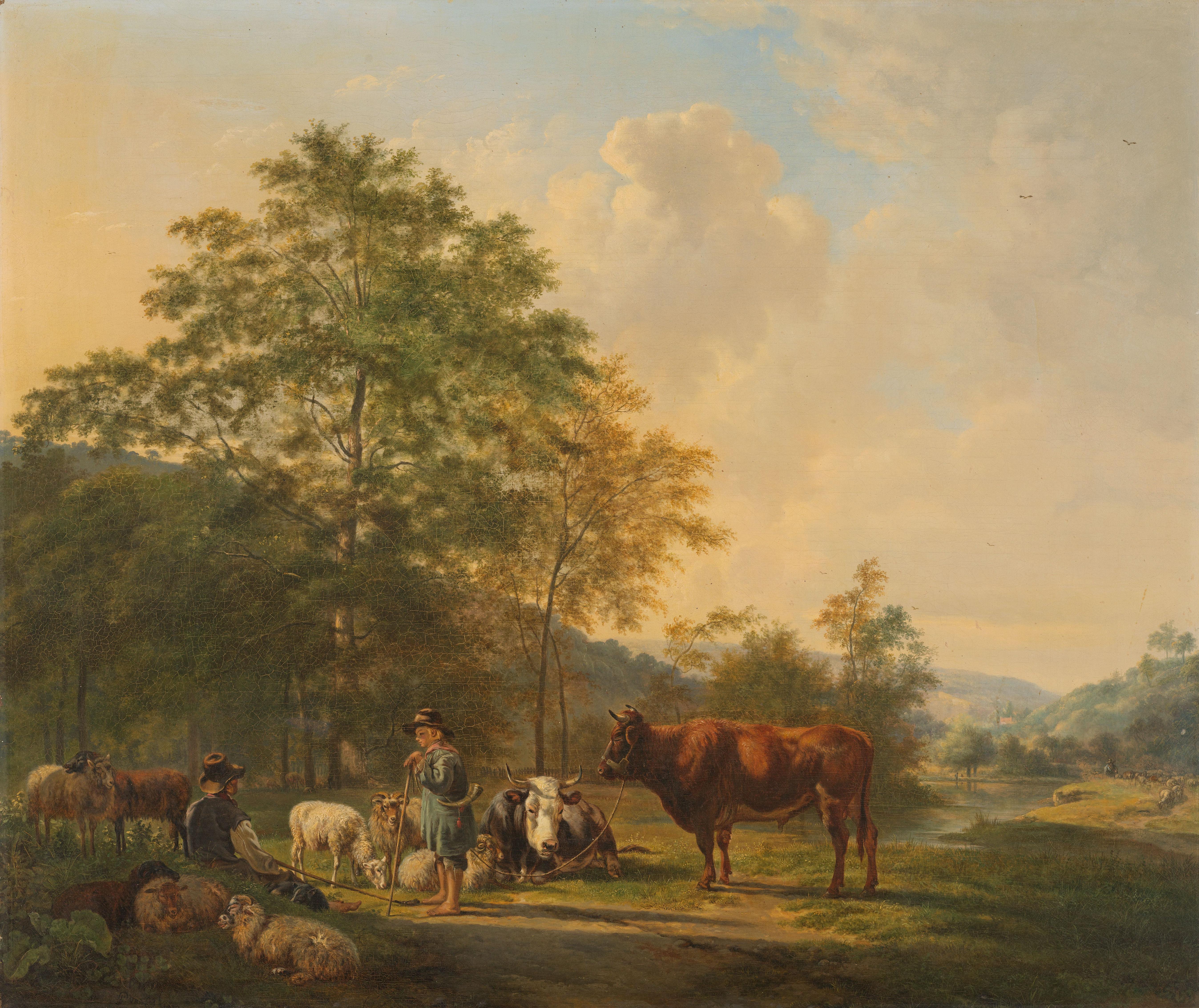 Hilly Landscape with Shepherd, Drover and Cattle