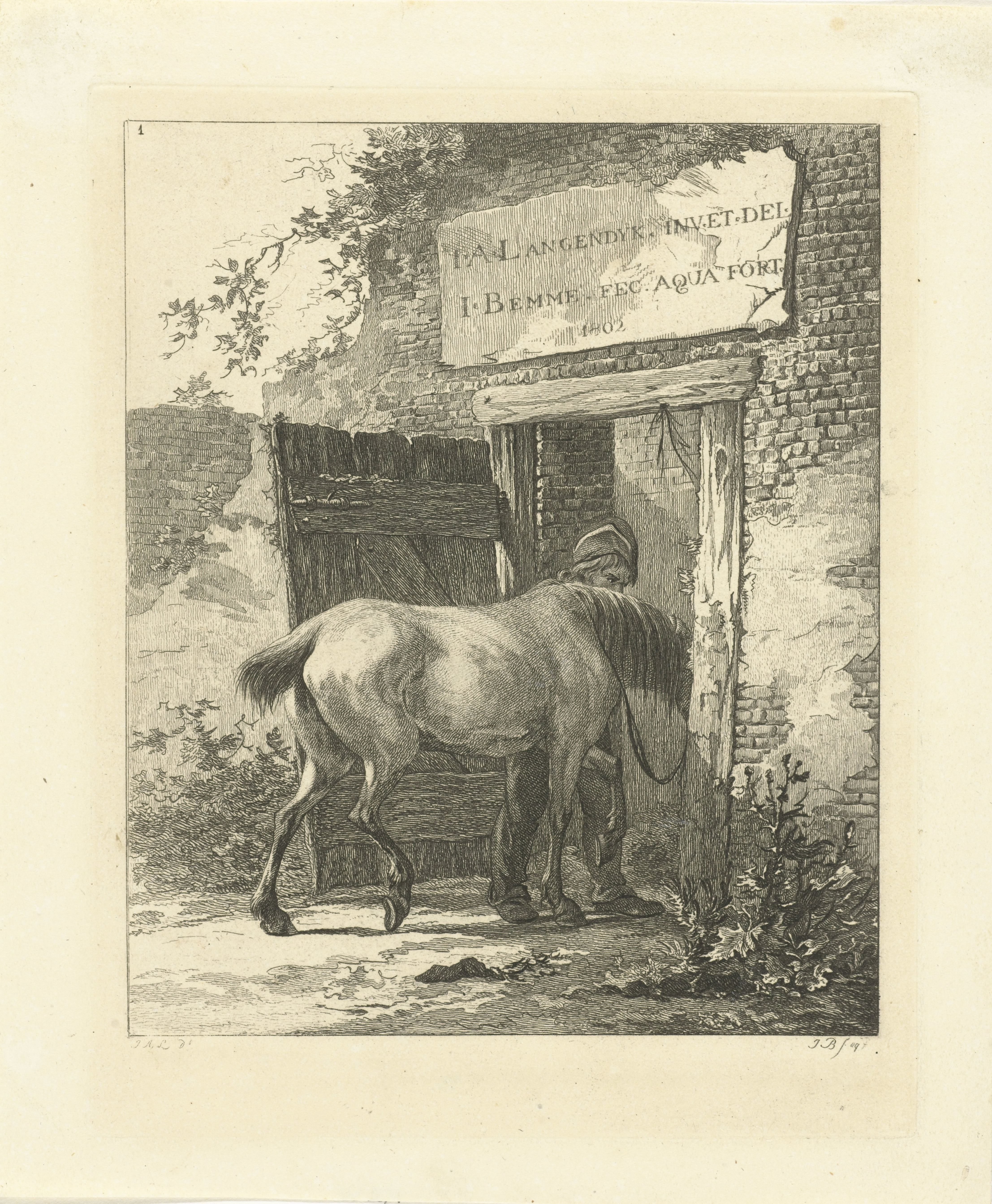Een staljongen brengt een paard op stal