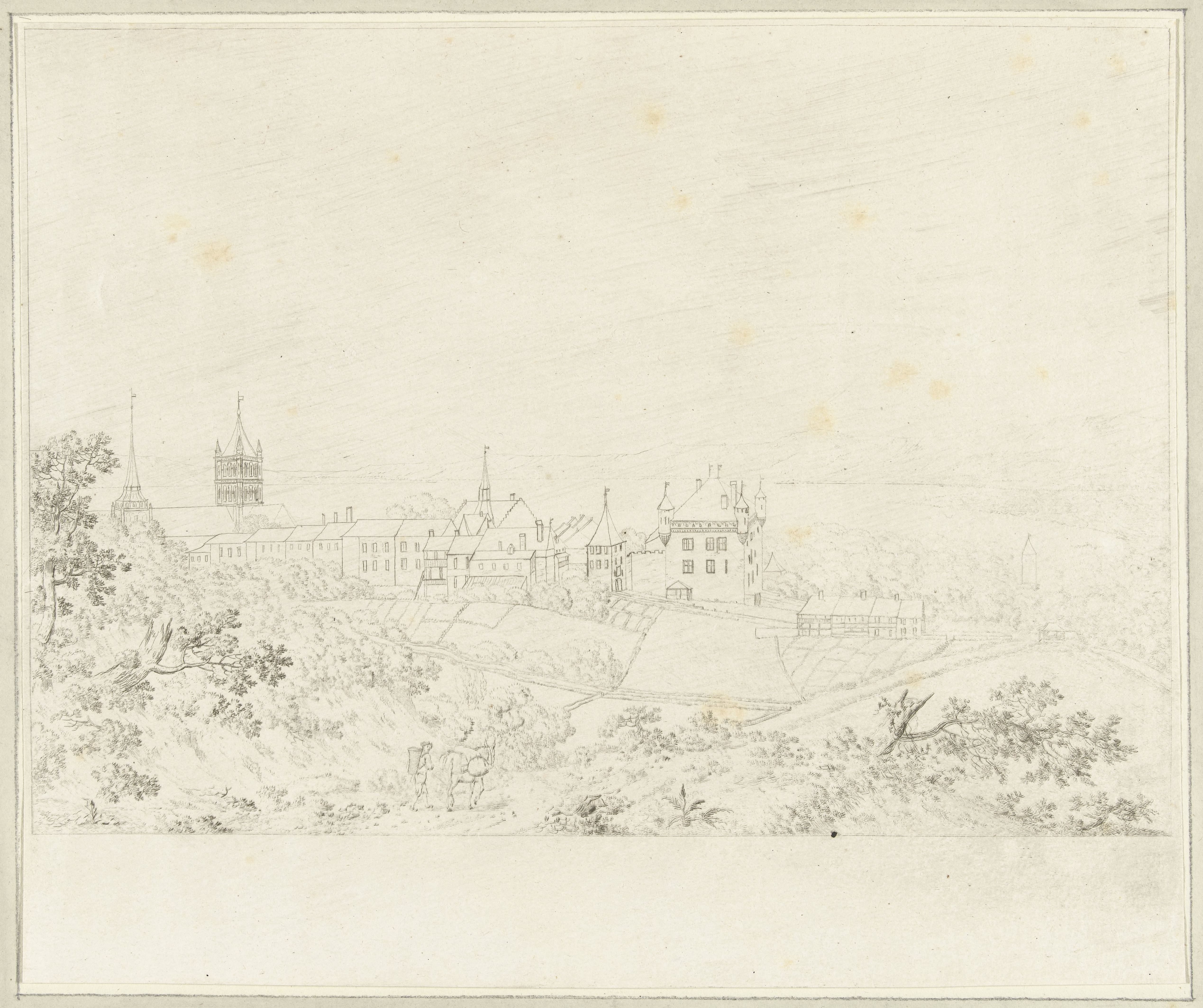Gezicht op de kathedraal van Lausanne en het meer van Geneve