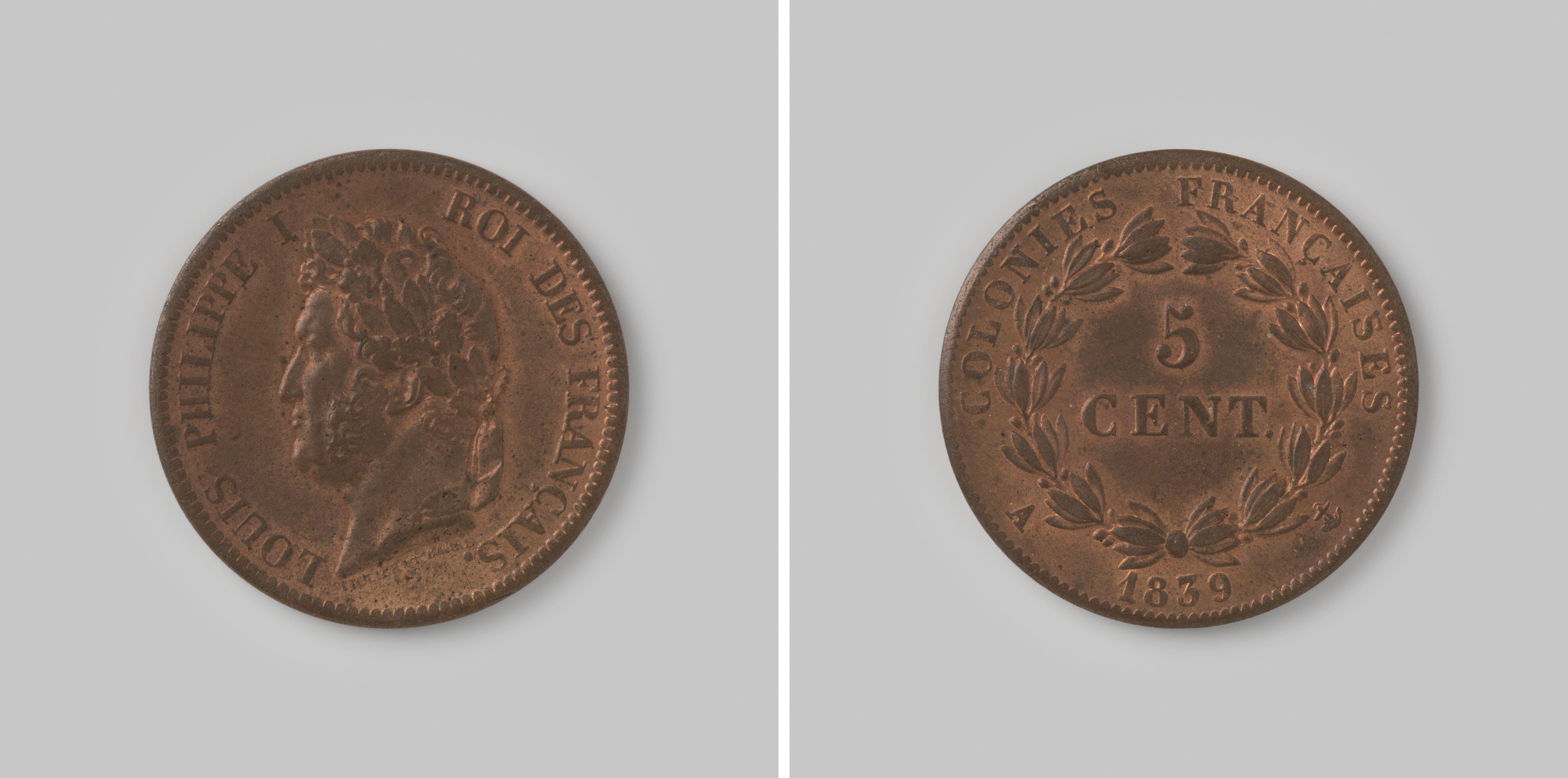 5 centimes van de Franse koloniën tijdens Louis Philippe I, 1839