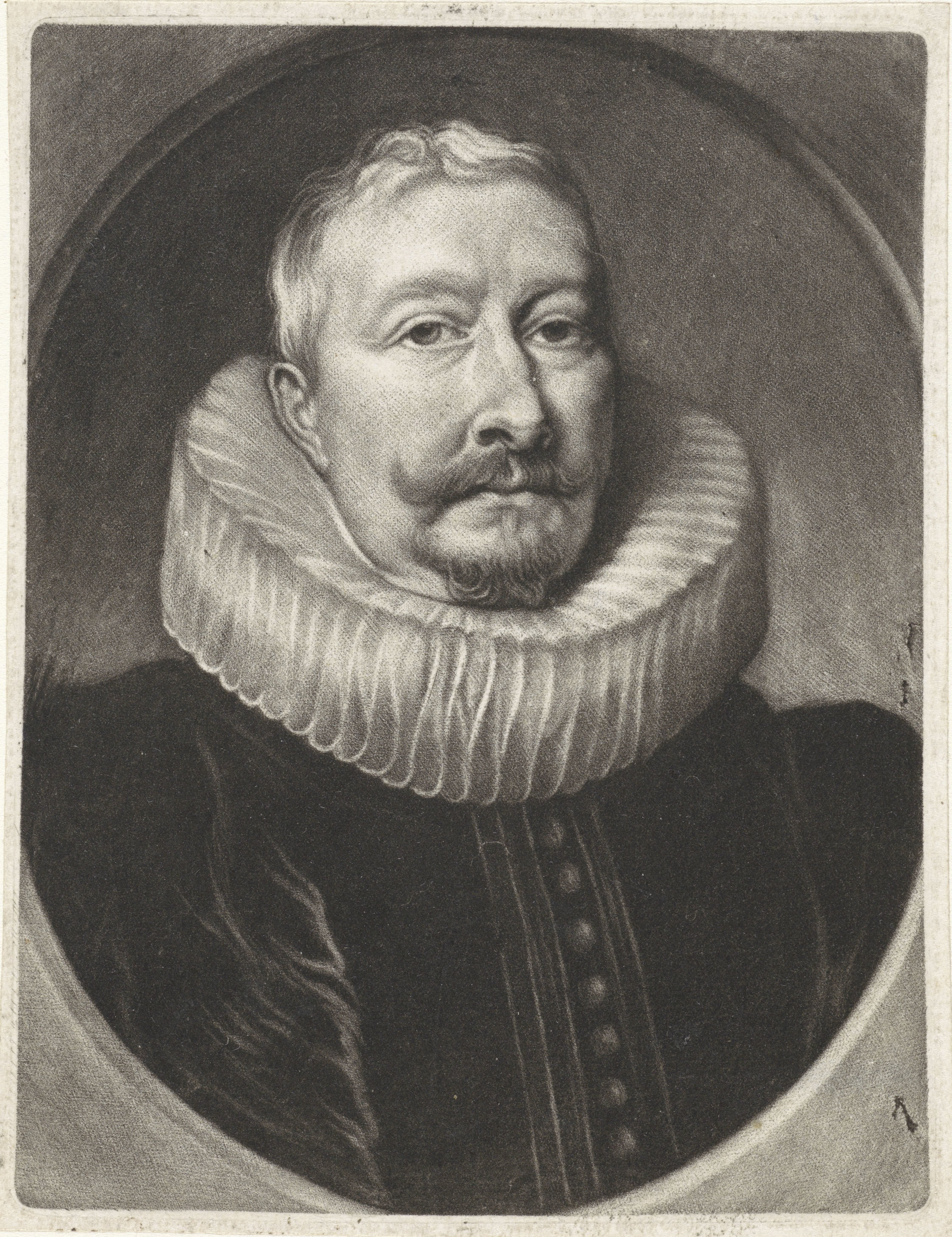 Portret van een man met een stijve plooikraag