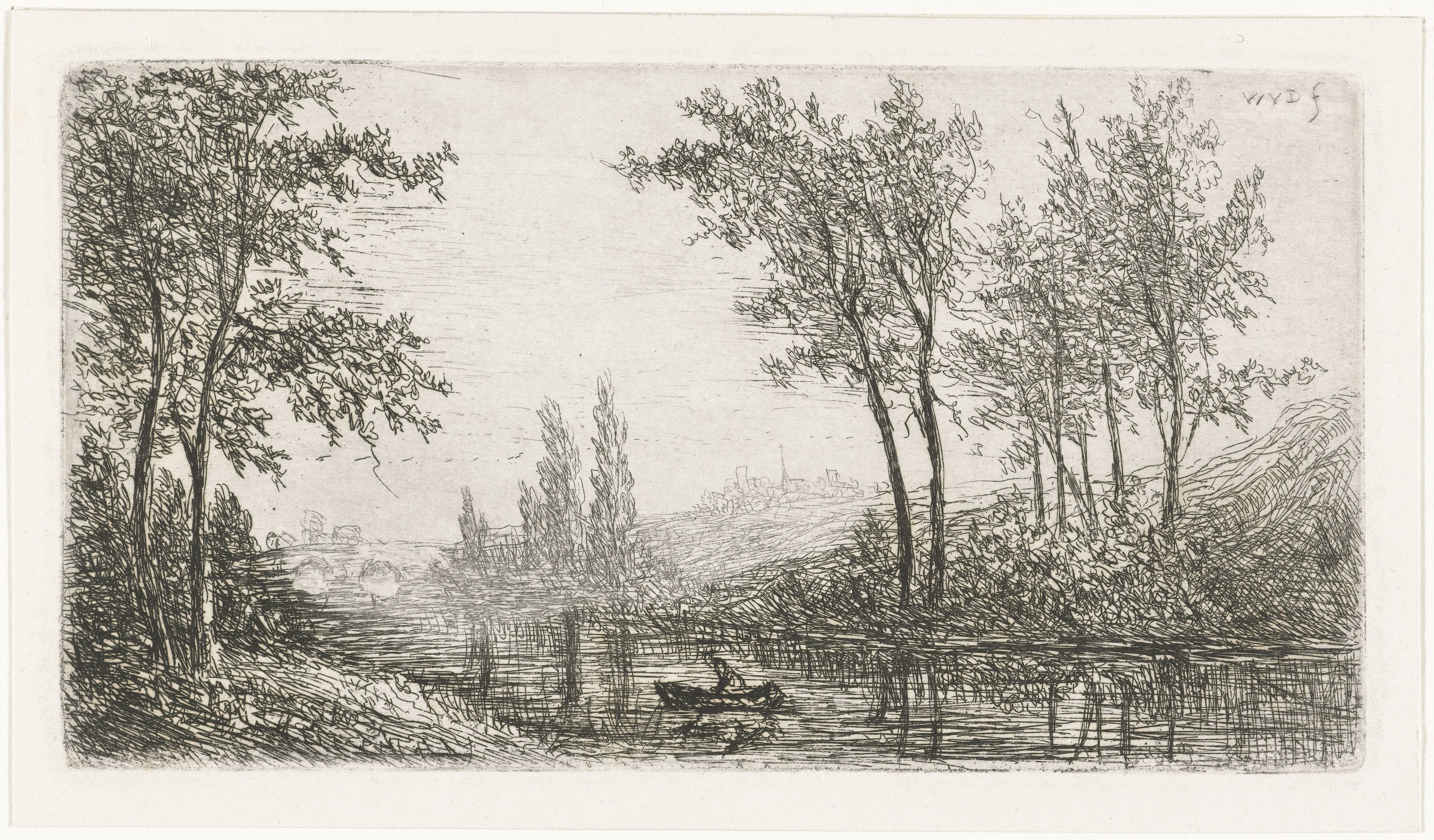 Rivierlandschap met bootje
