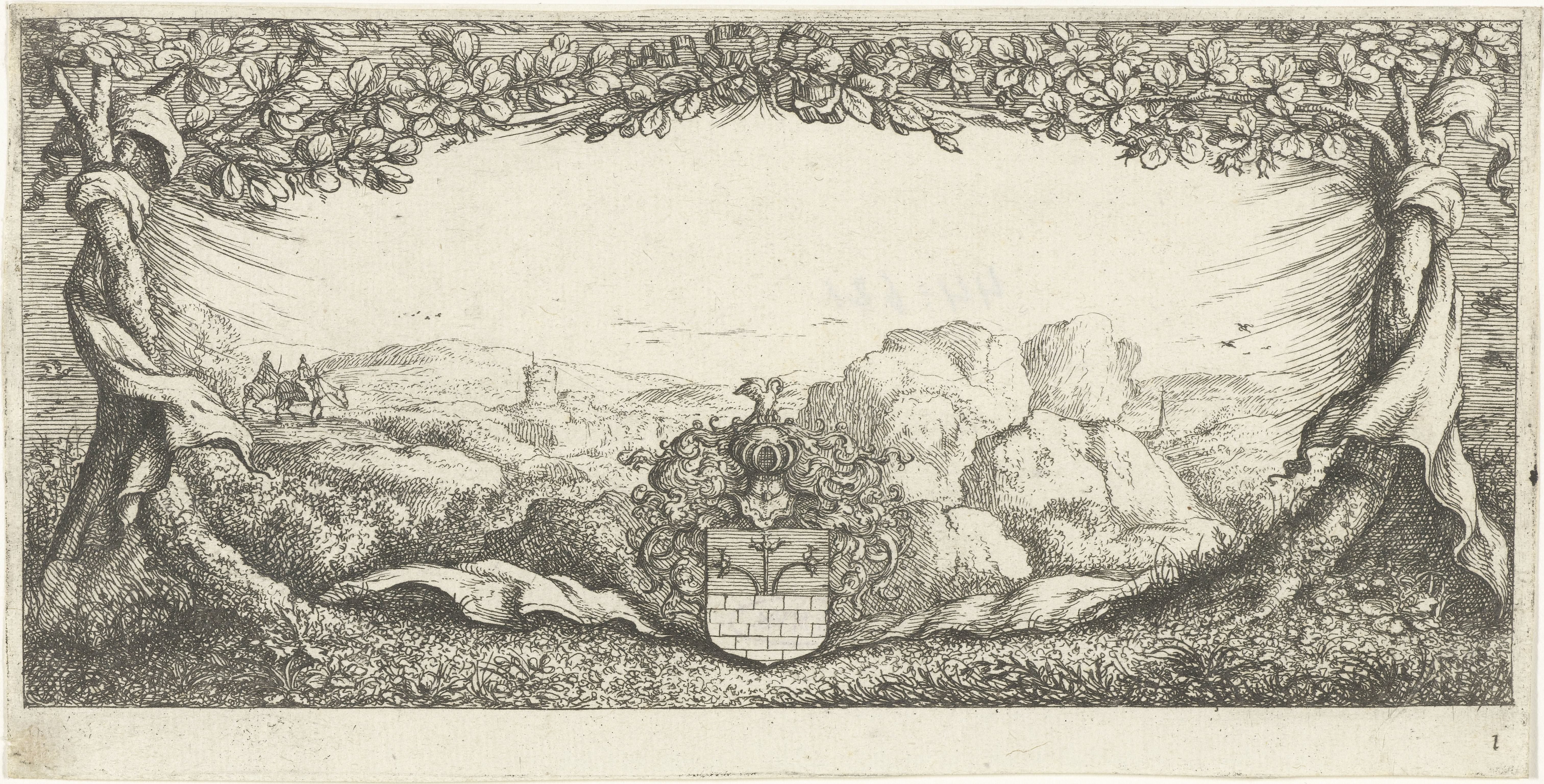 Cartouche met landschap