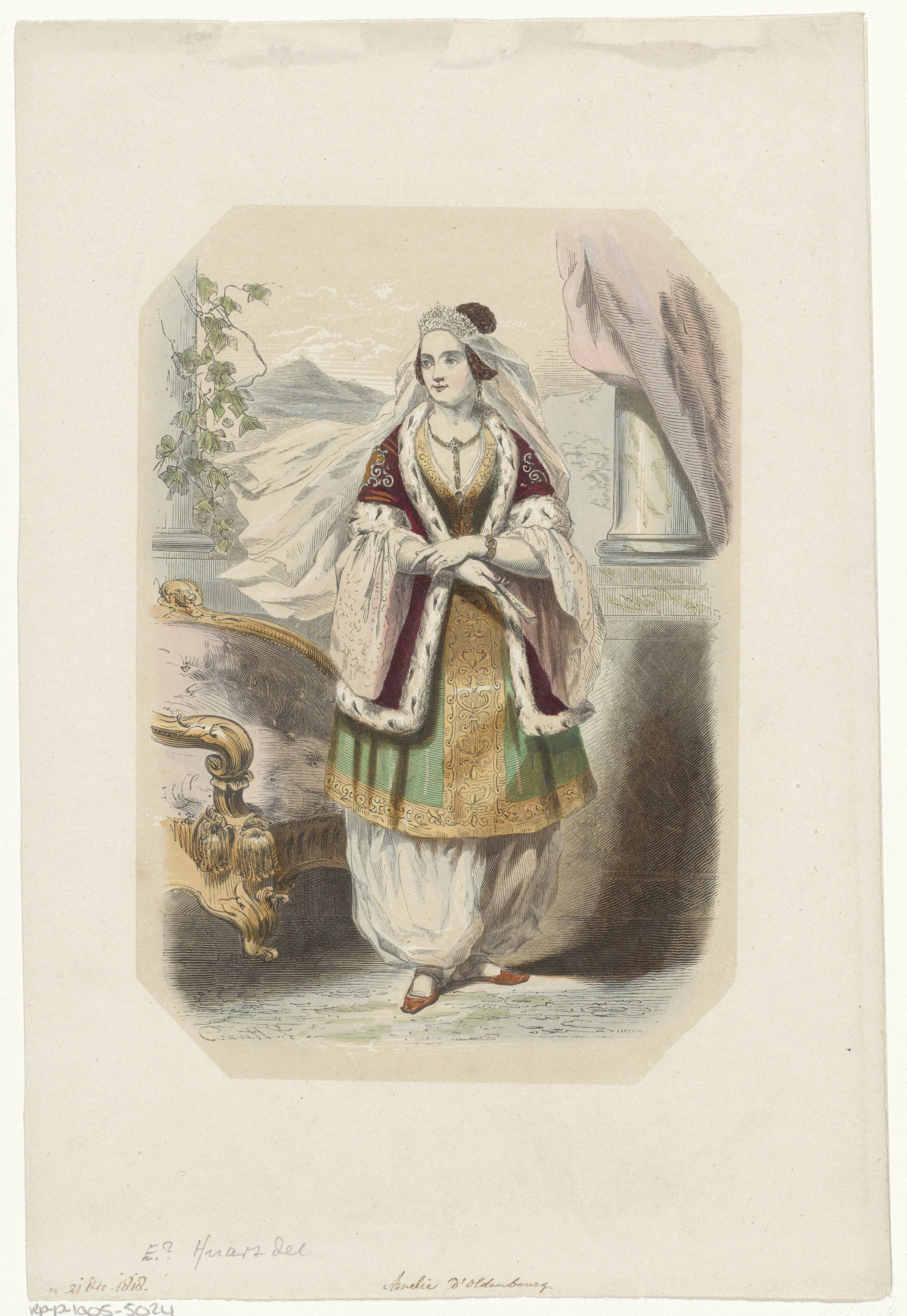 Portret van Amalia van Oldenburg, koningin van Griekenland