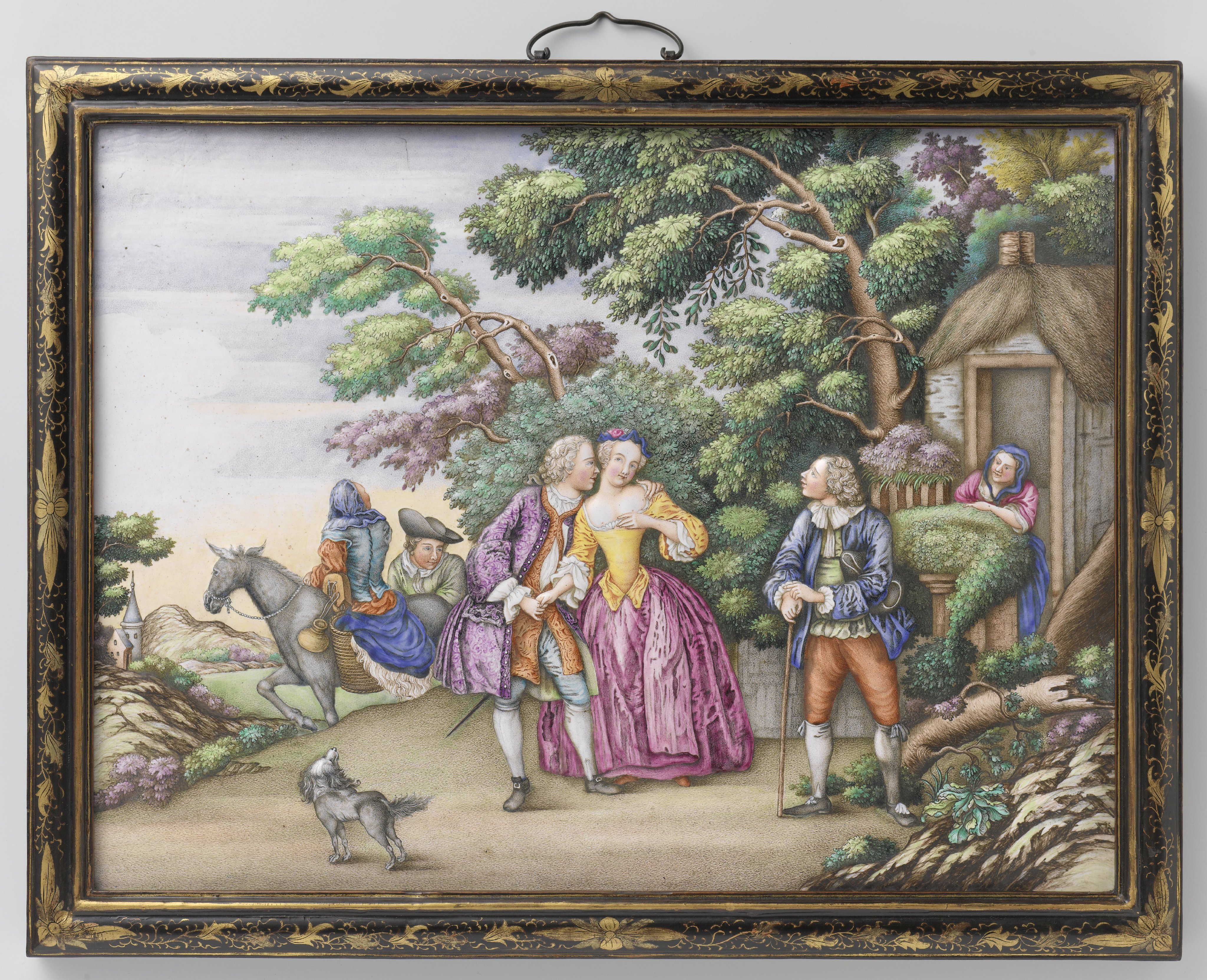 Twee plaques met Europese gezelschappen