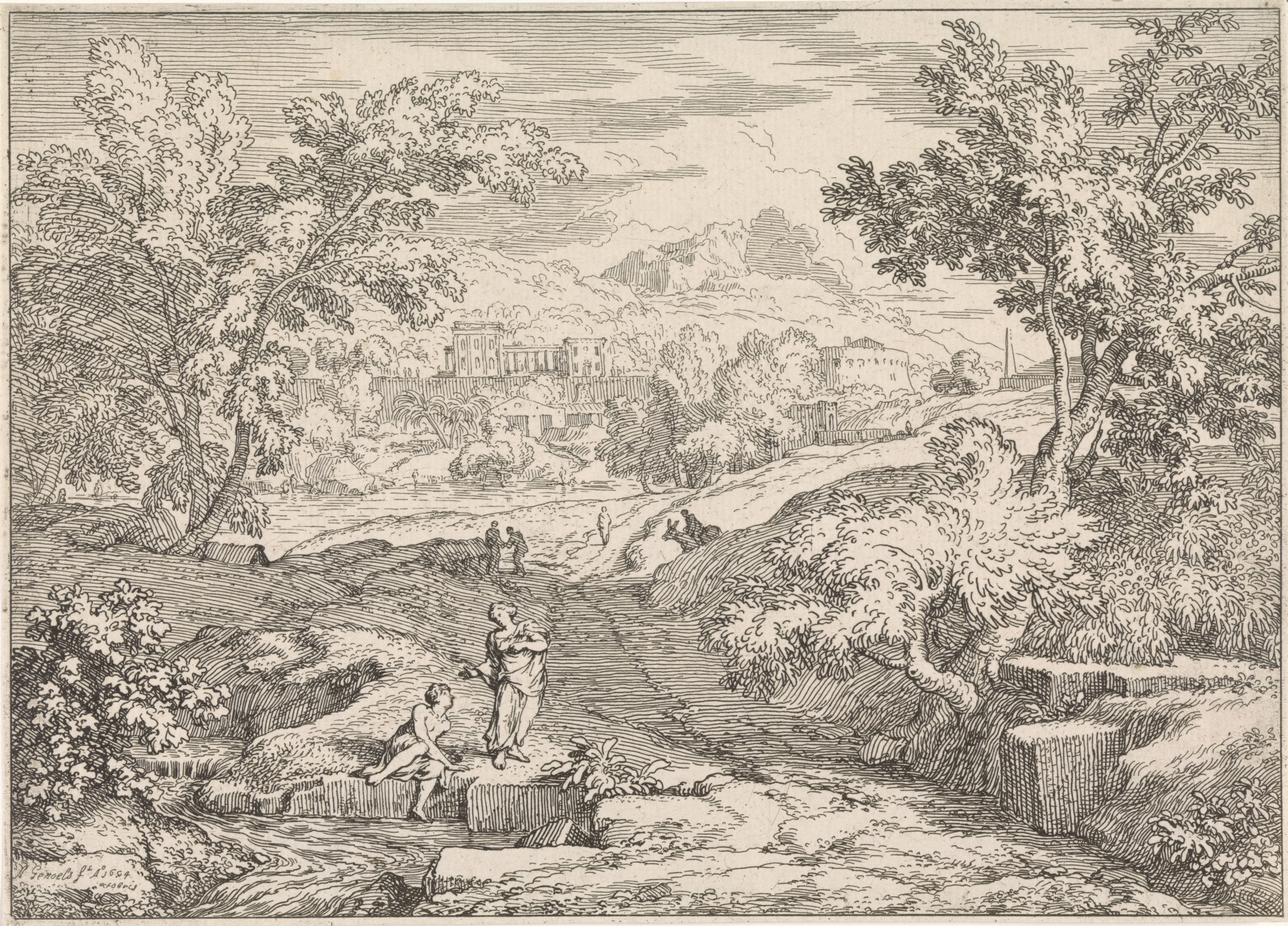 Arcadisch landschap met beekje