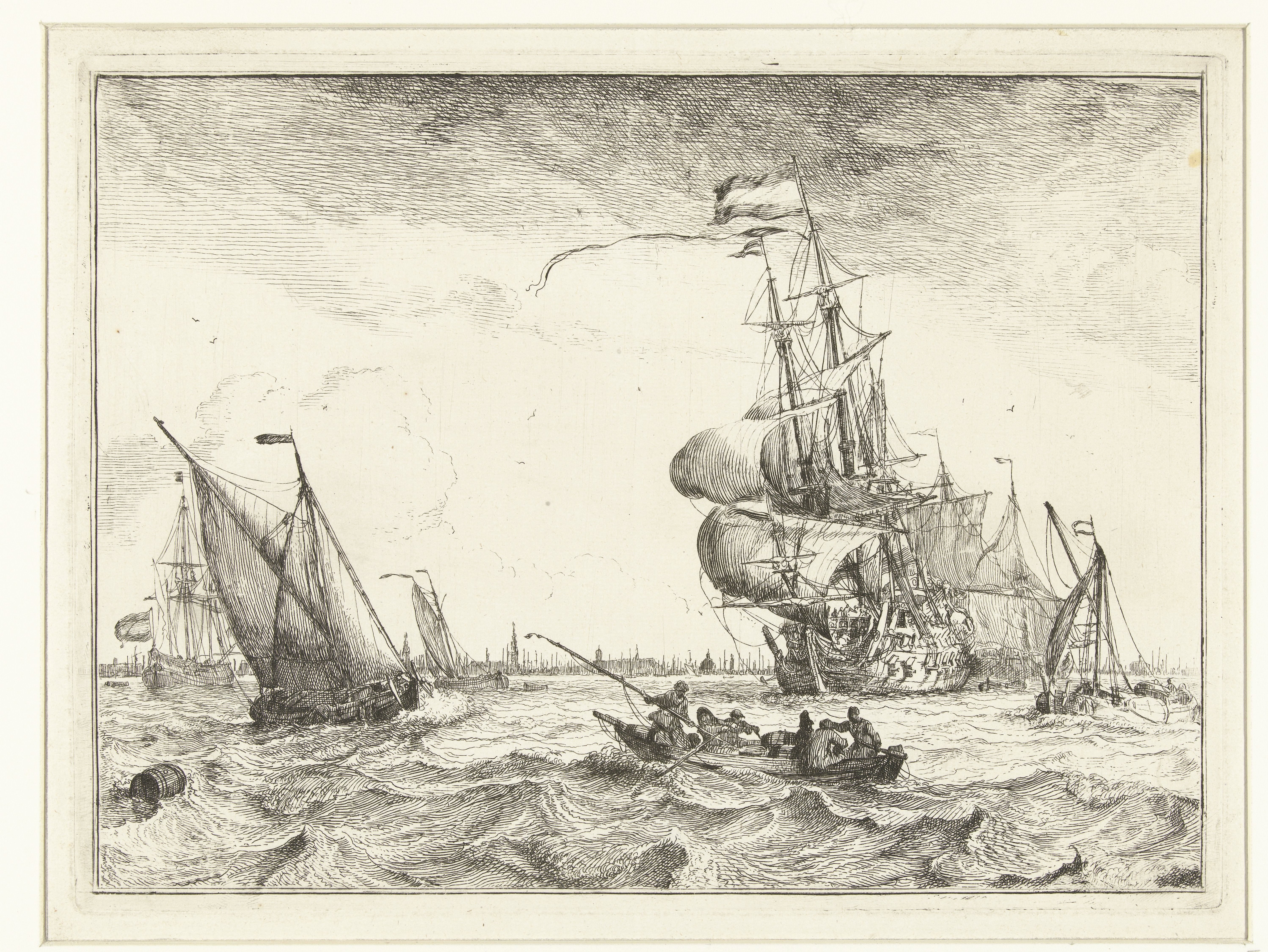 Gezicht op het IJ met roeiboot