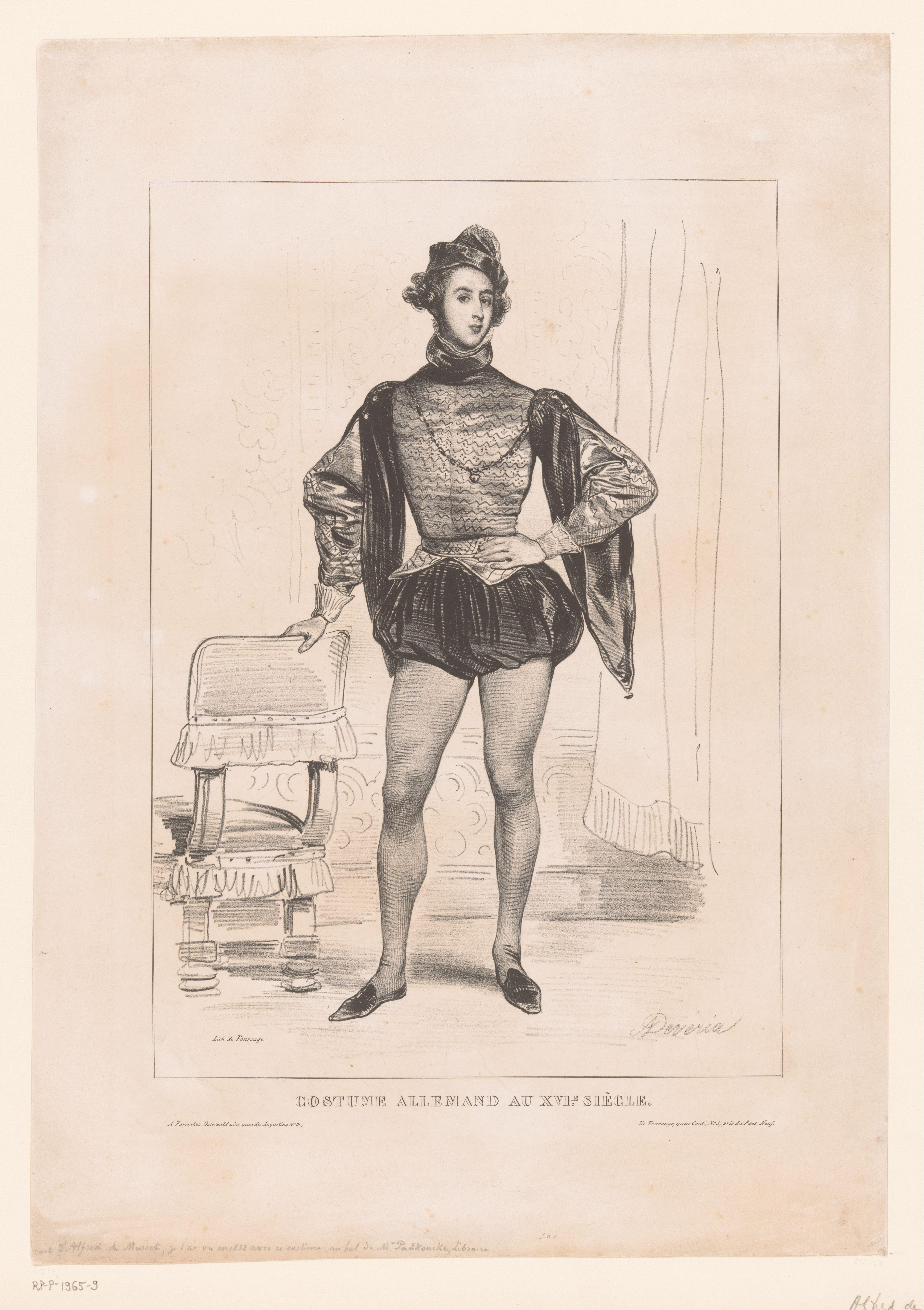 Portret van Alfred de Musset in Duits zestiende-eeuws kostuum