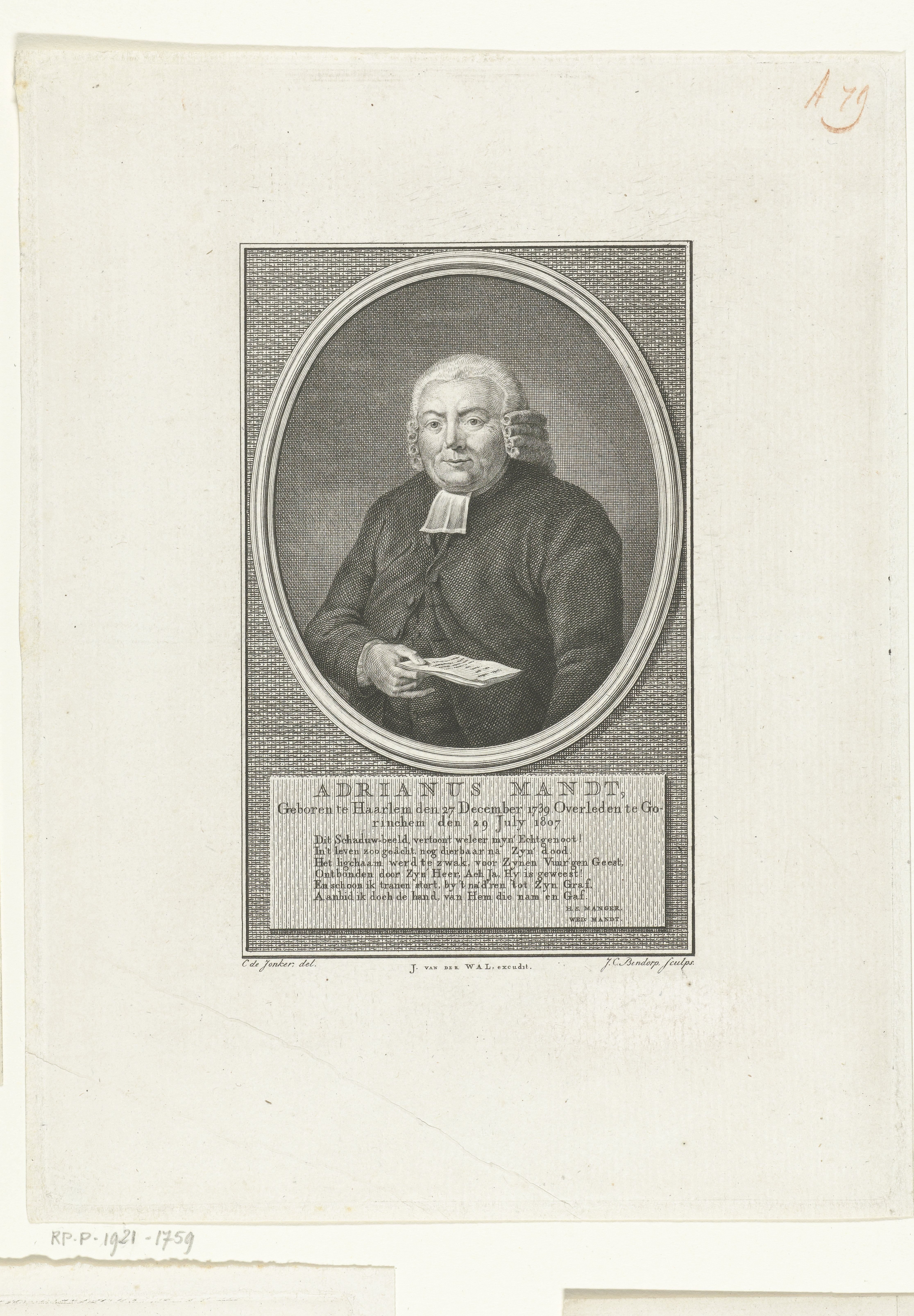 Portret van predikant Adrianus Mandt