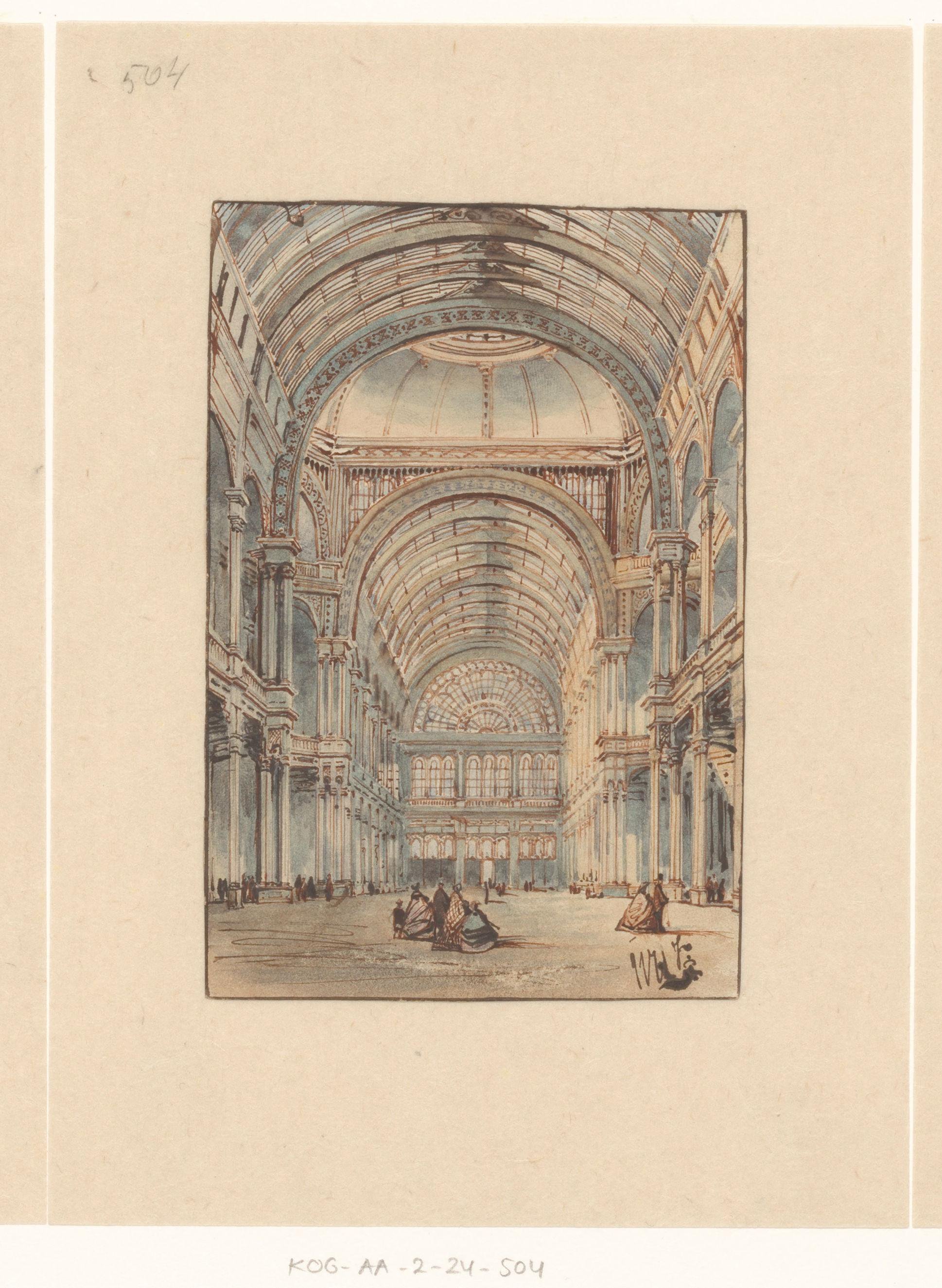 Interieur van het Paleis voor Volksvlijt, gezien naar de Grote Zaal