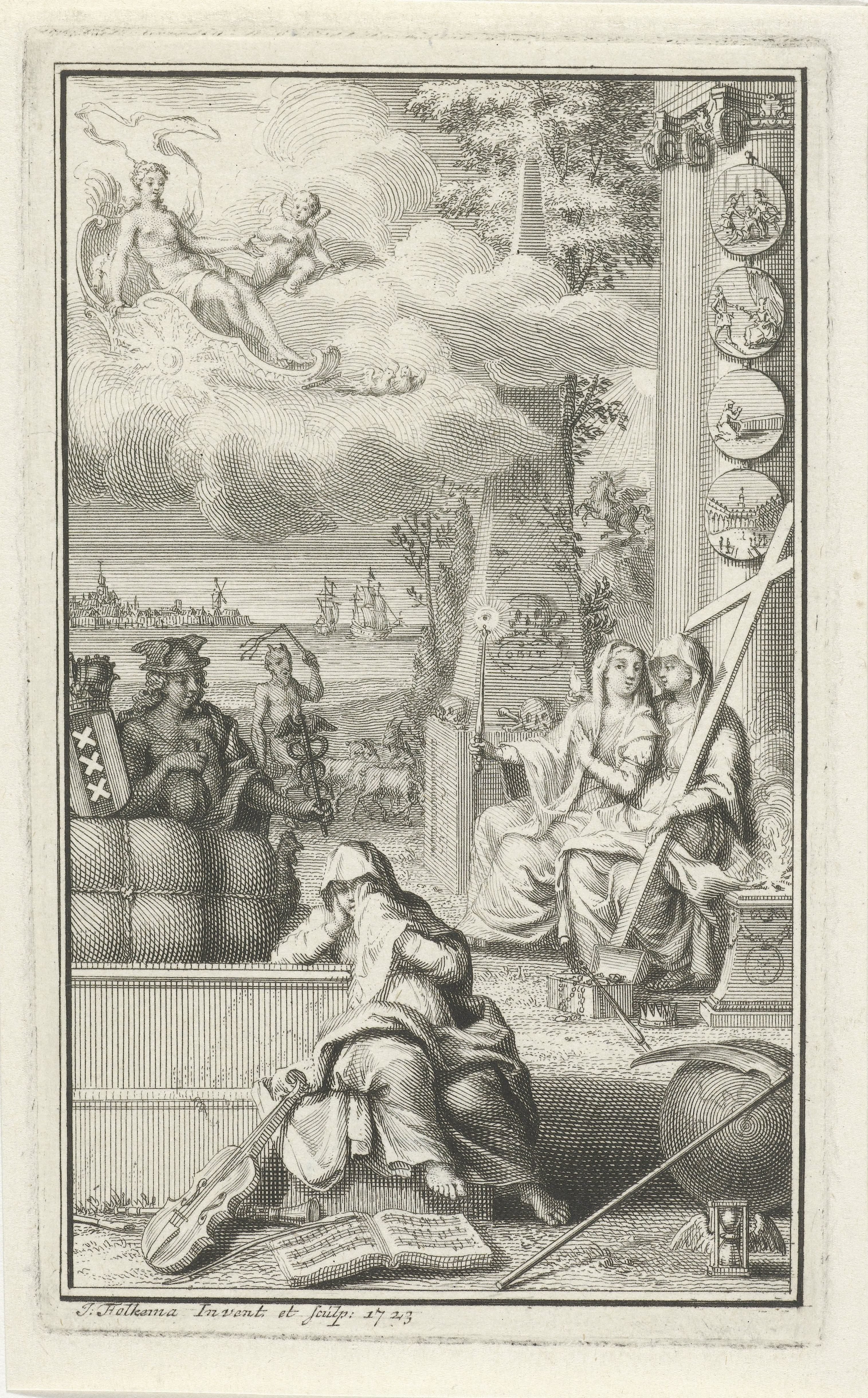 Allegorische figuren bij een grafmonument