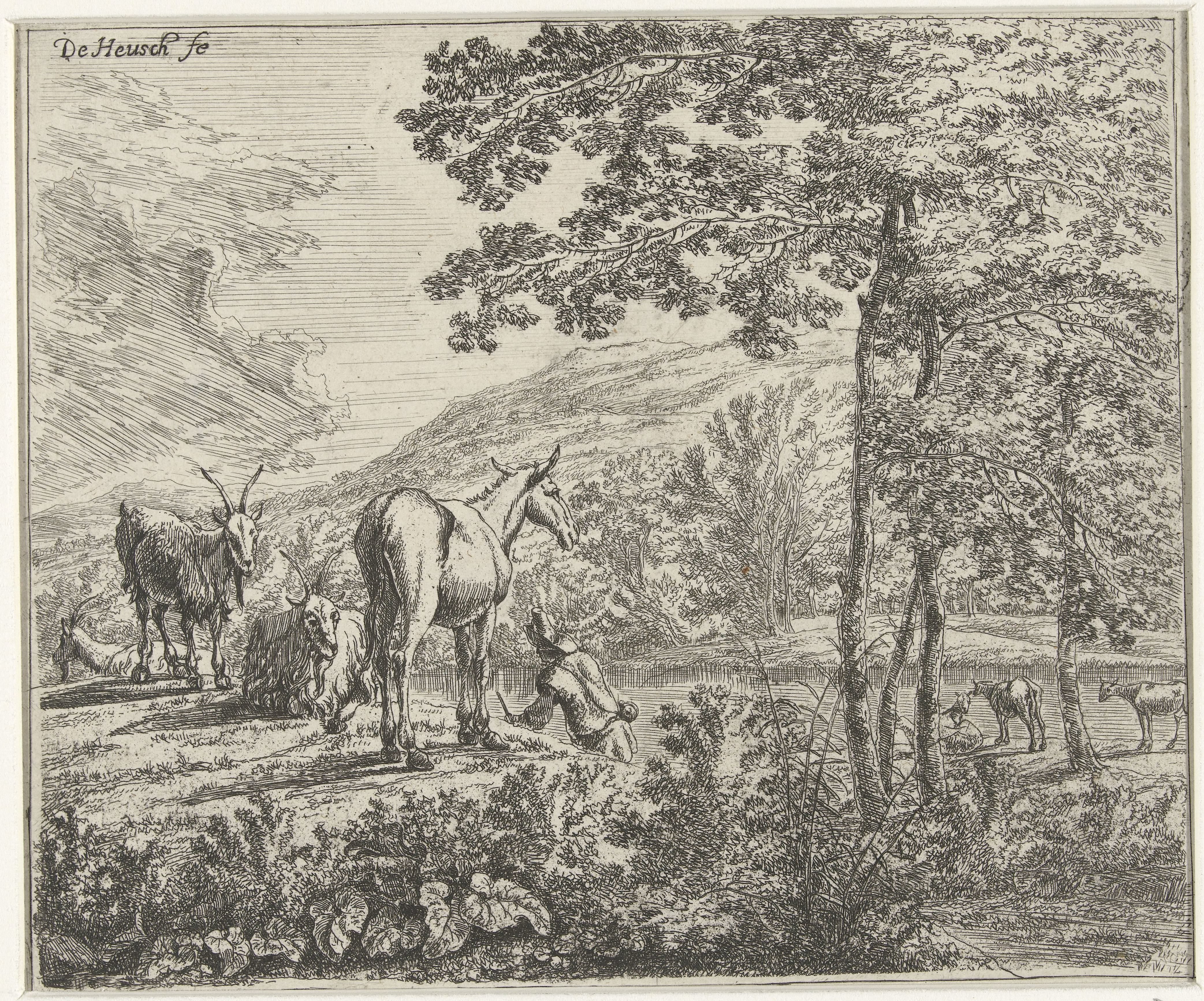Landschap met een muildier en geiten