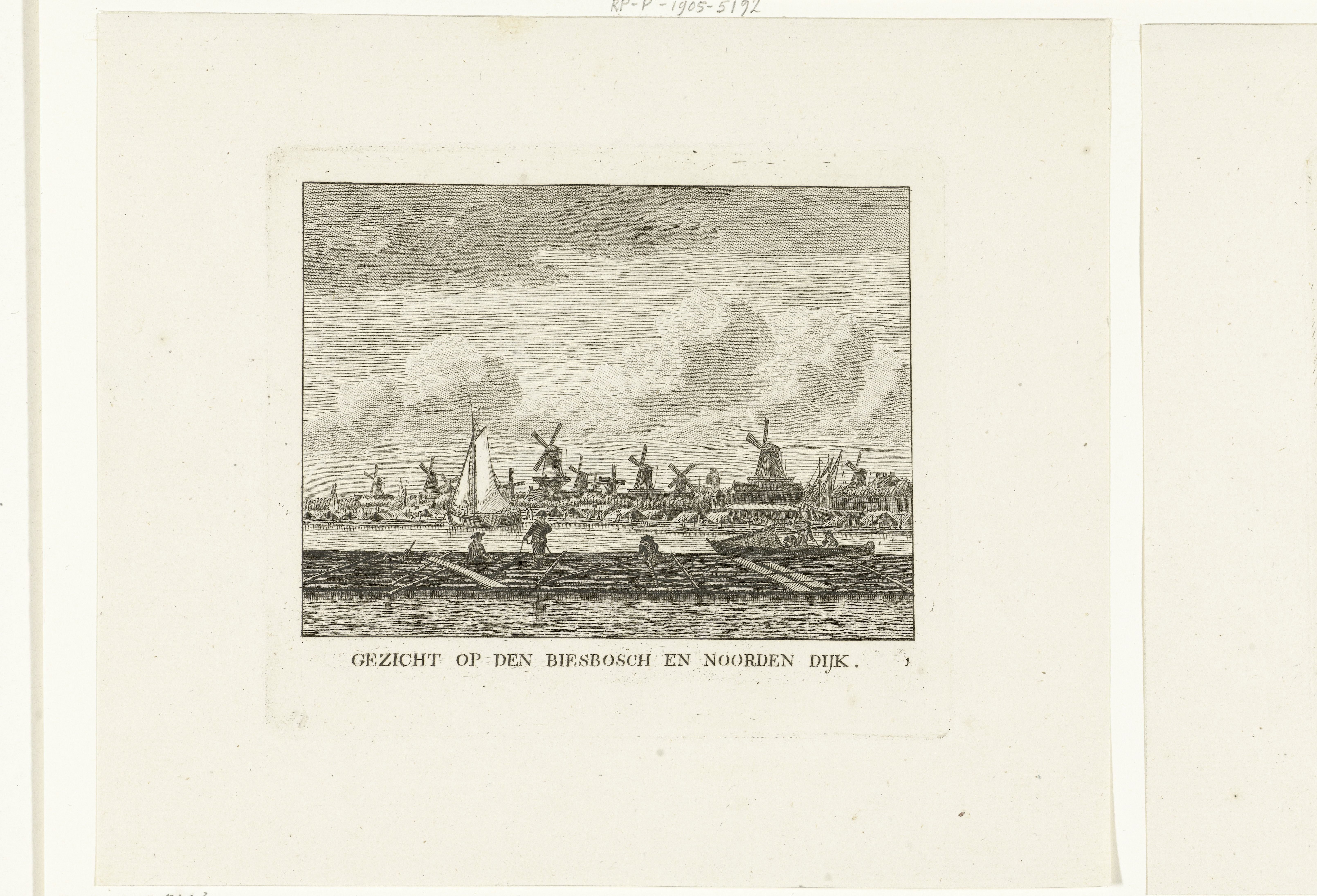 Gezicht op Biesbosch en Noordendijk met molens te Dordrecht