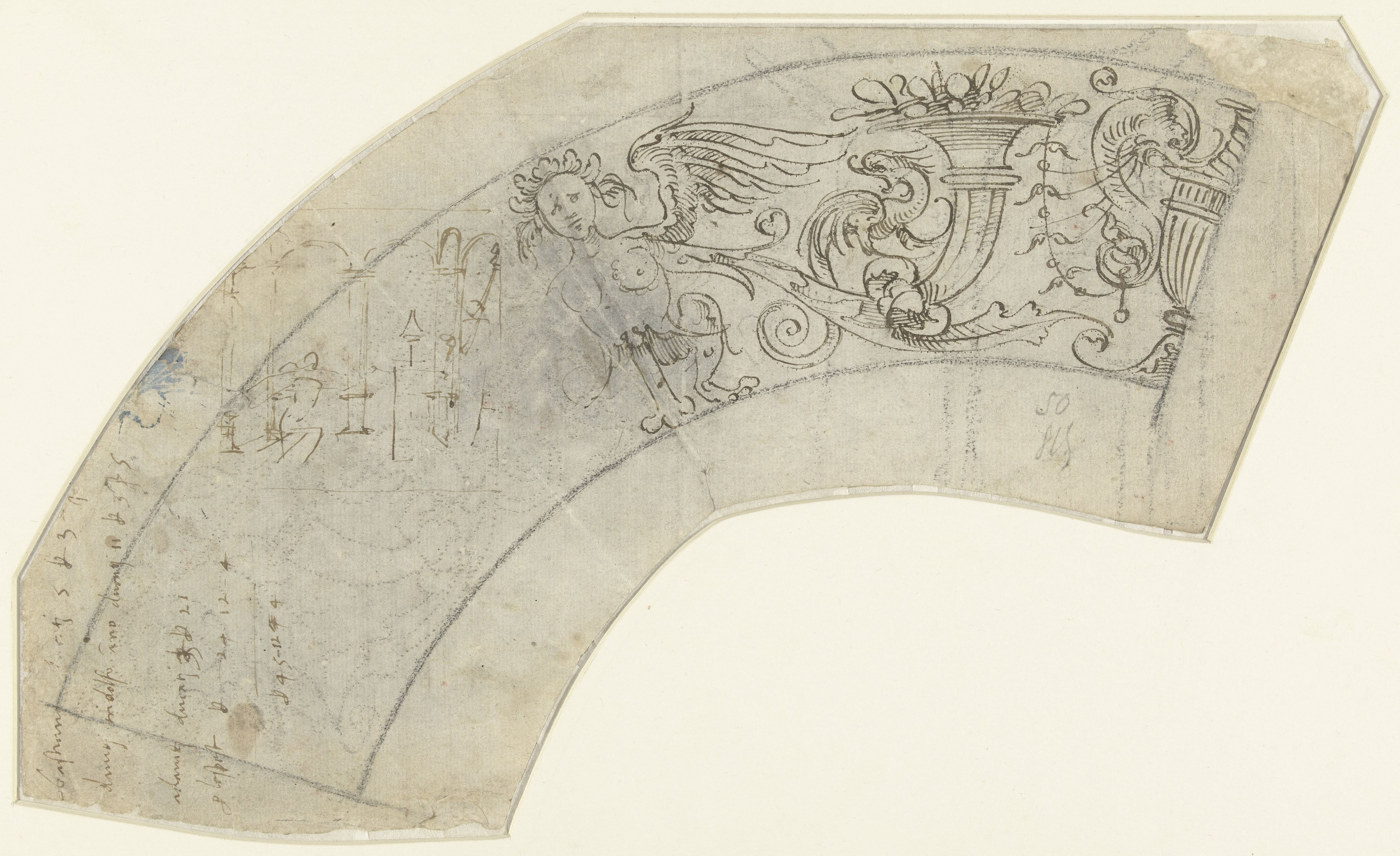 Fragment van een schetsblad met ontwerpen van interieurs