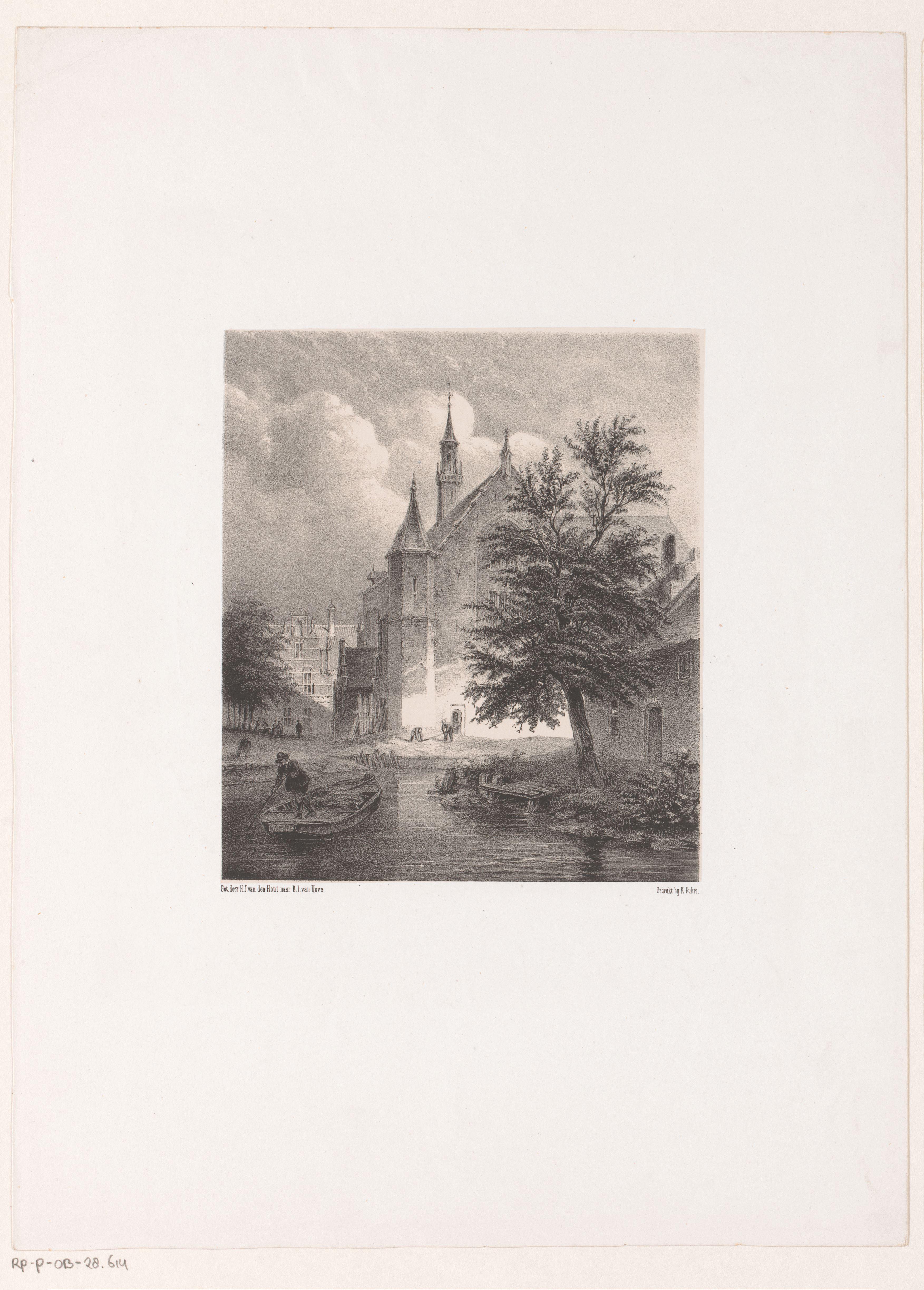 Gezicht op een rivier en een kerk