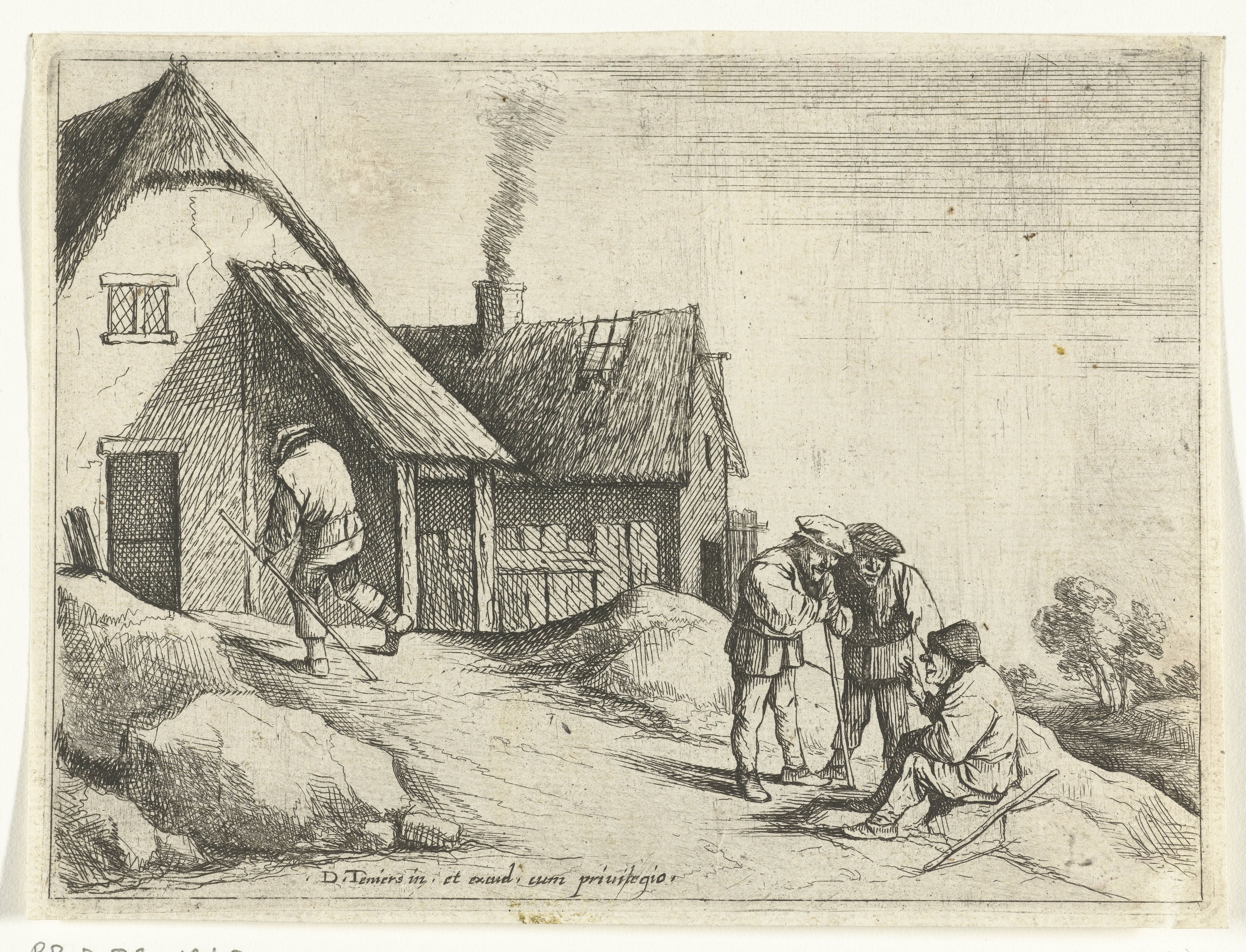 Wandelaars bij een boerenerf