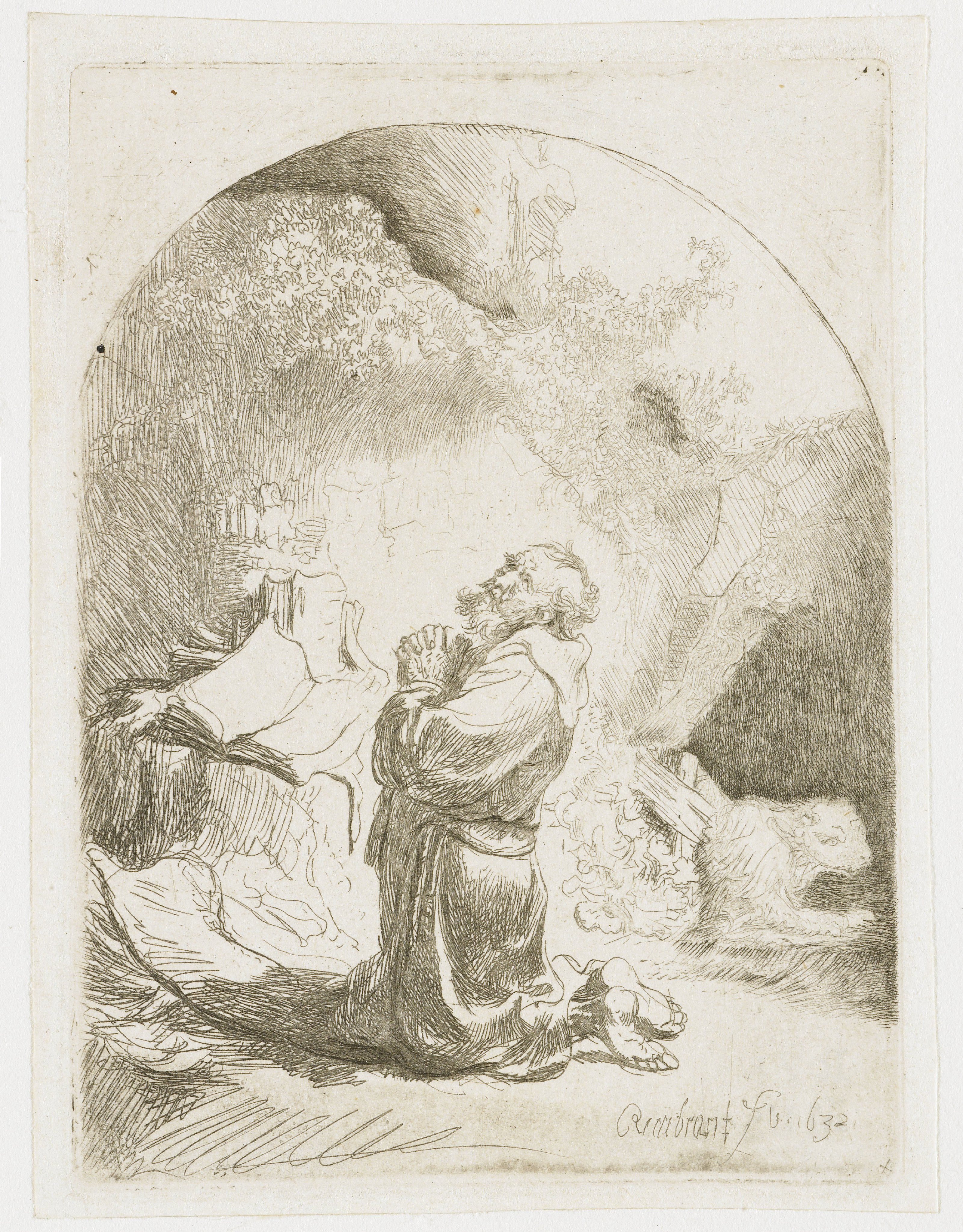 St Jerome praying: arched