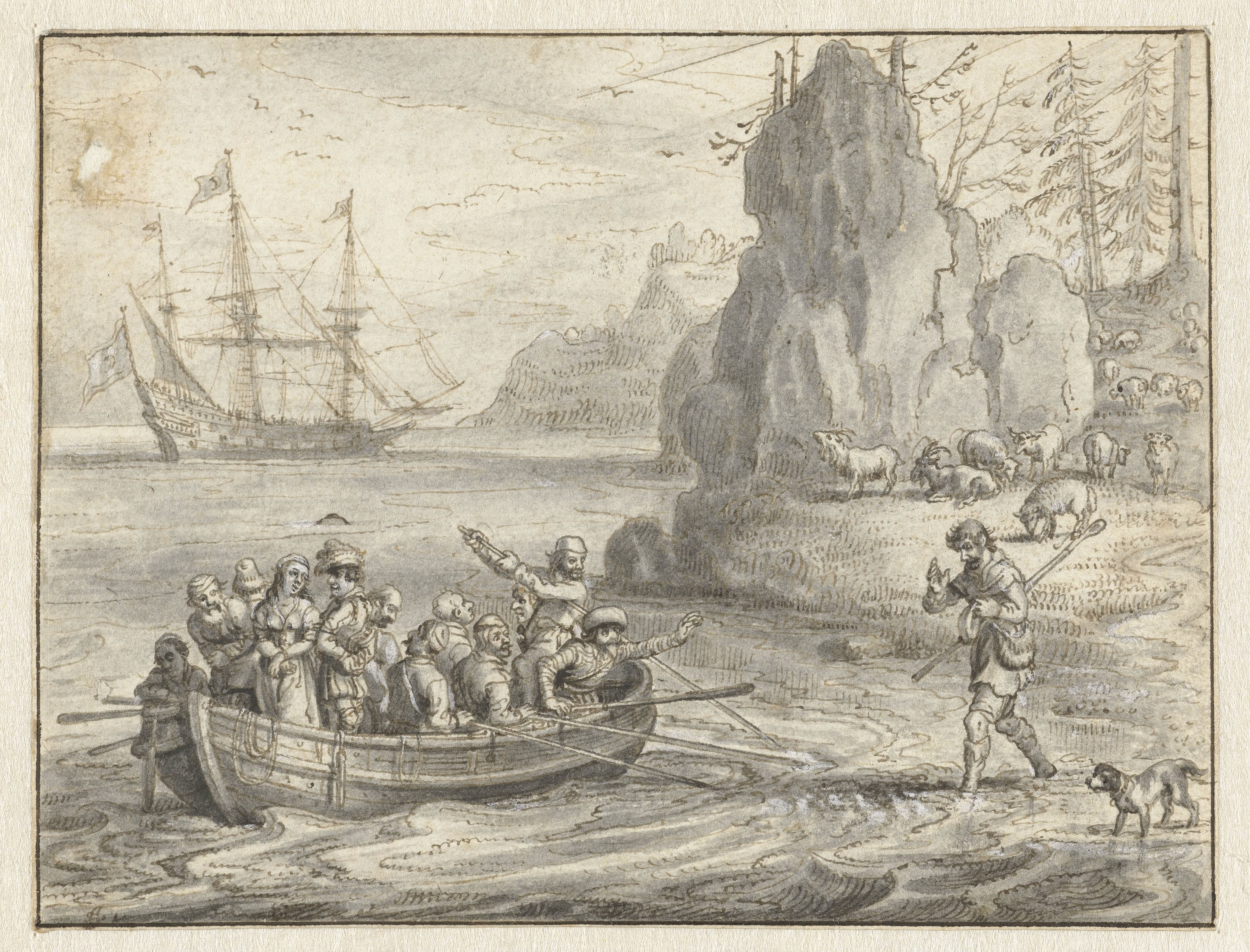 Celadon Begging Pirates to Take him along with his Abducted Wife, Galatea