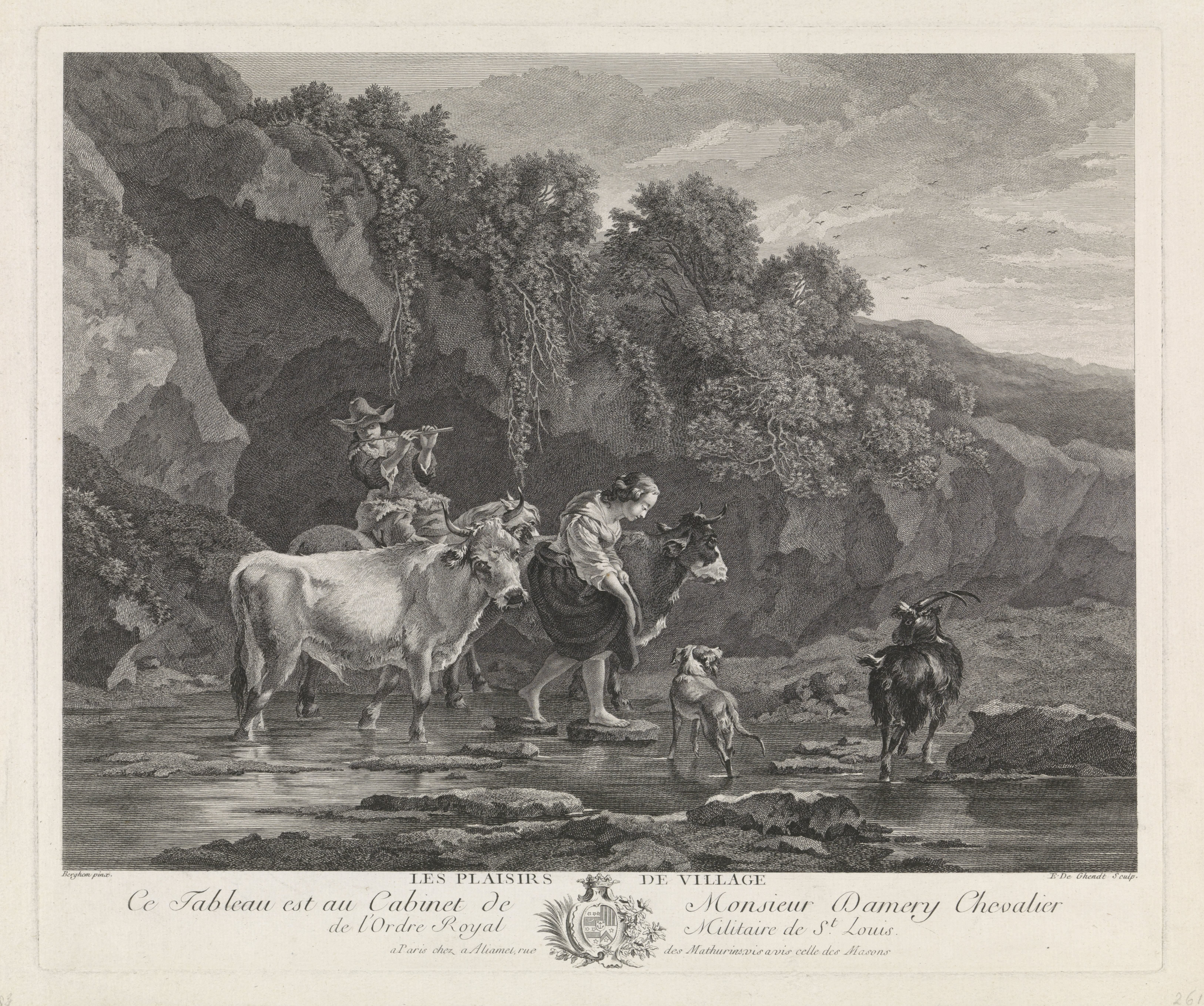Herders met vee steken een rivier over