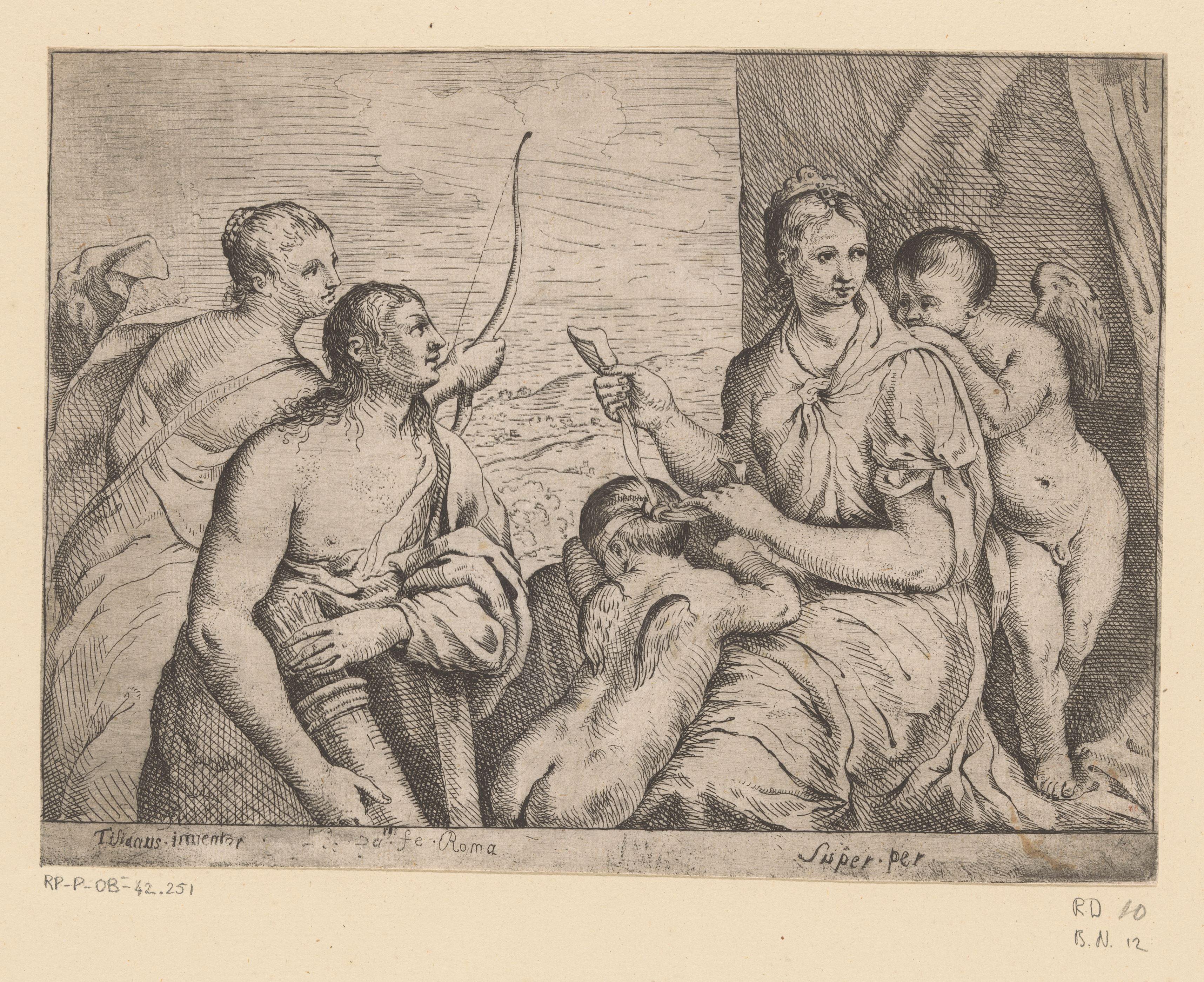 Venus blinddoekt Amor