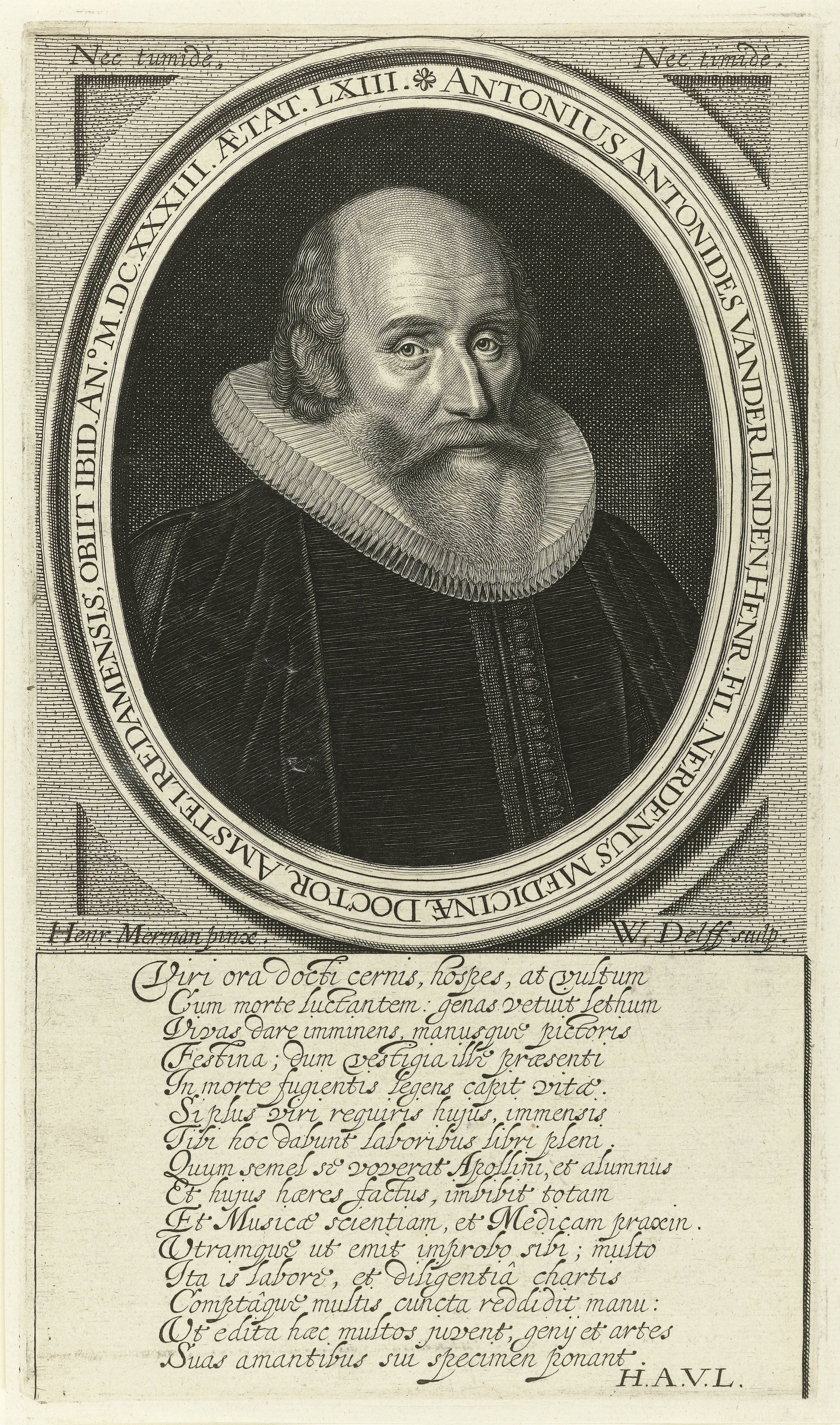 Portret van geneesheer Antonius Antonides van der Linden op 63-jarige leeftijd