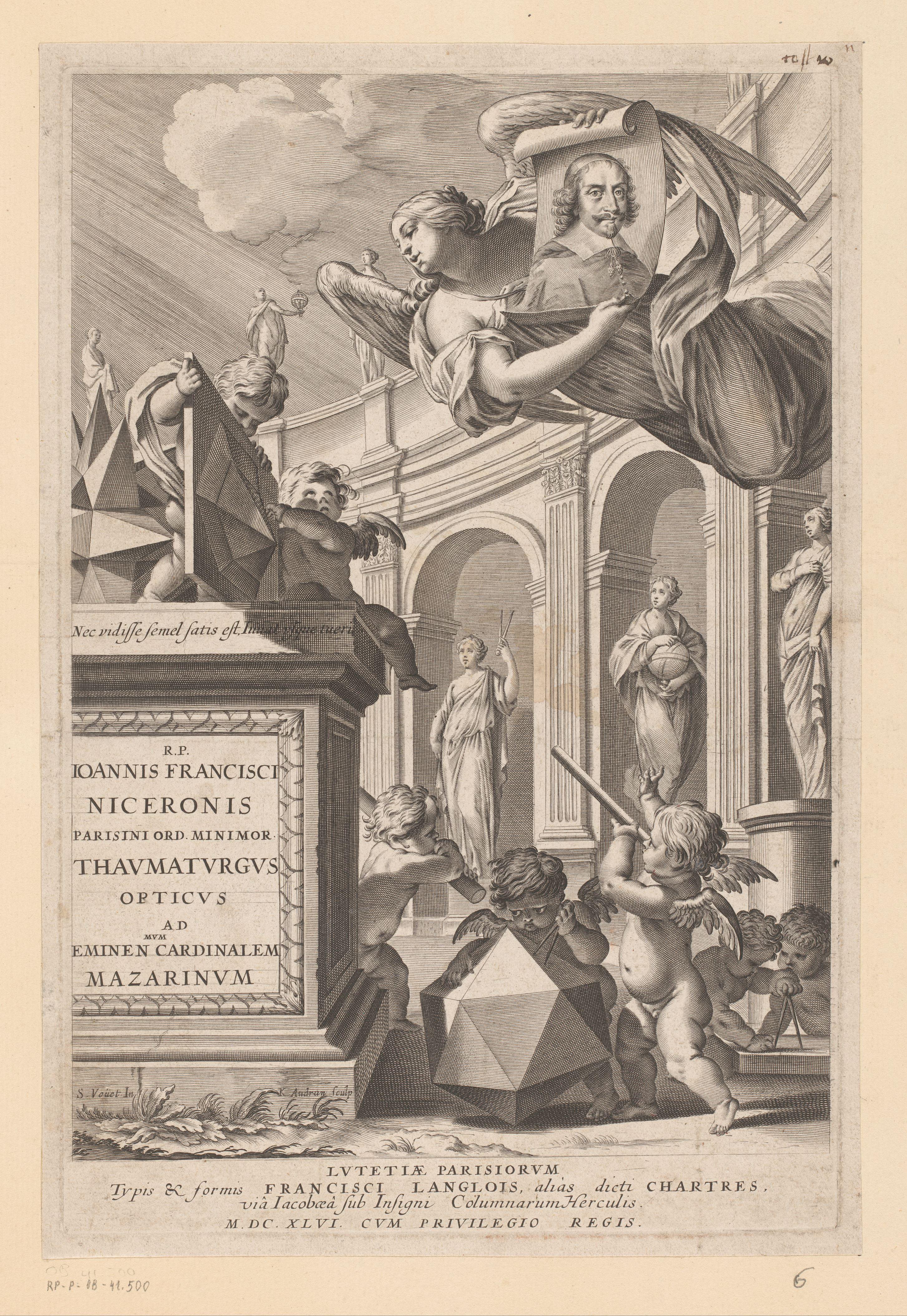 Titelpagina voor: Jean François Niceronis, Thaumaturgus opticus, seu admiranda optices, per radium directum (...), 1646