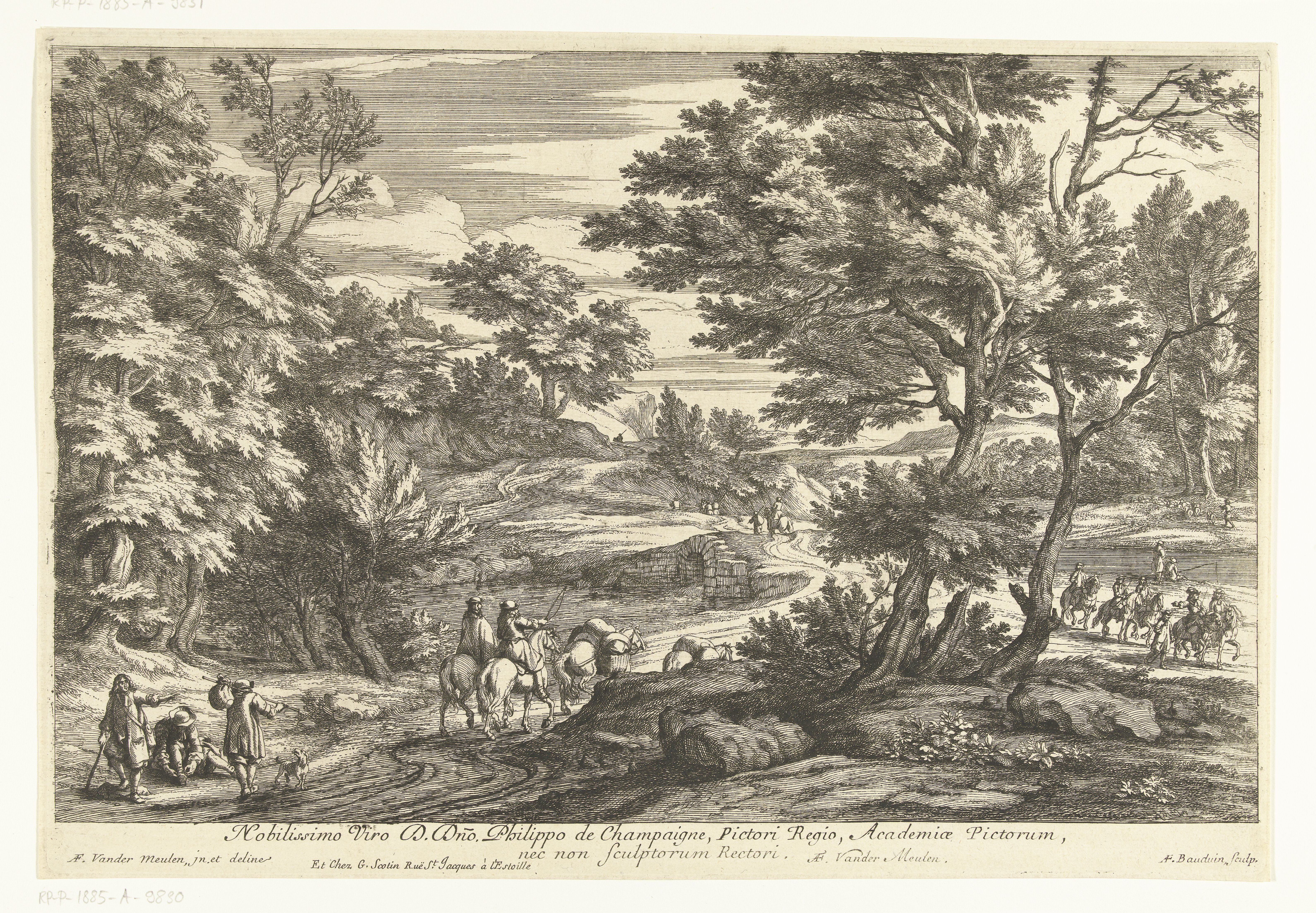 Landschap met reizigers te paard