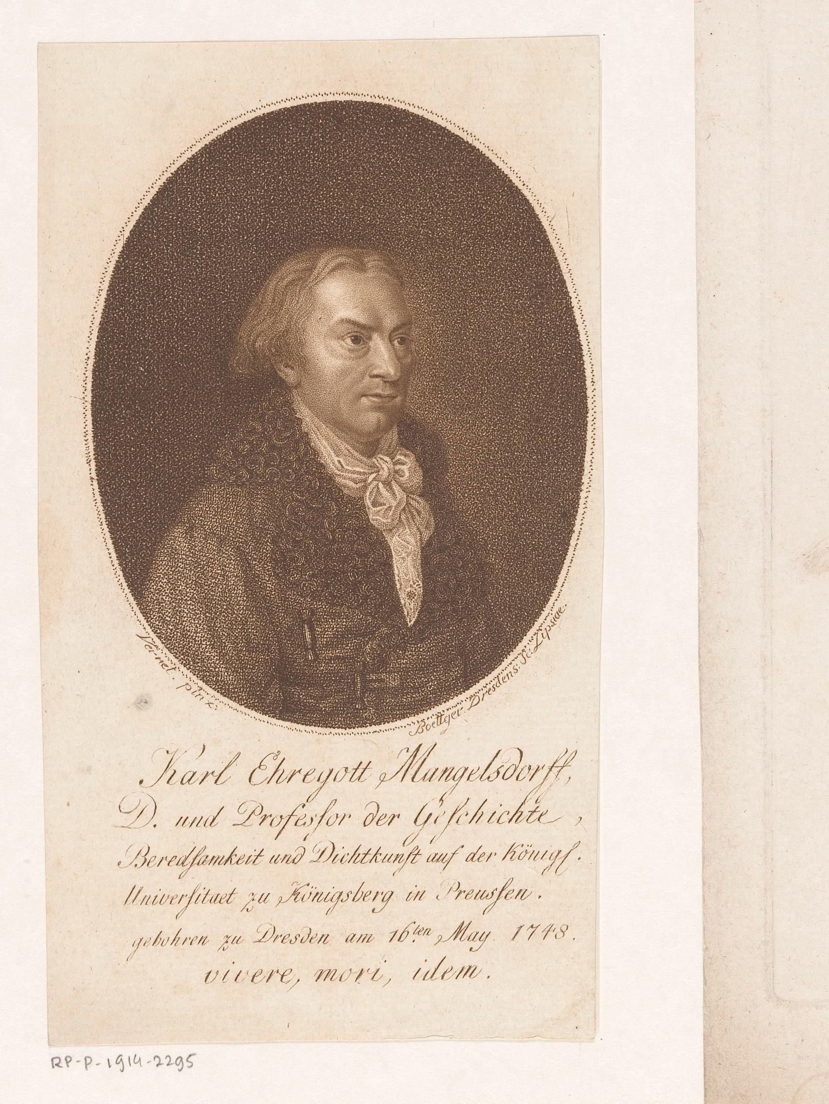 Portret van Carl Ehregott Andreas Mangelsdorff