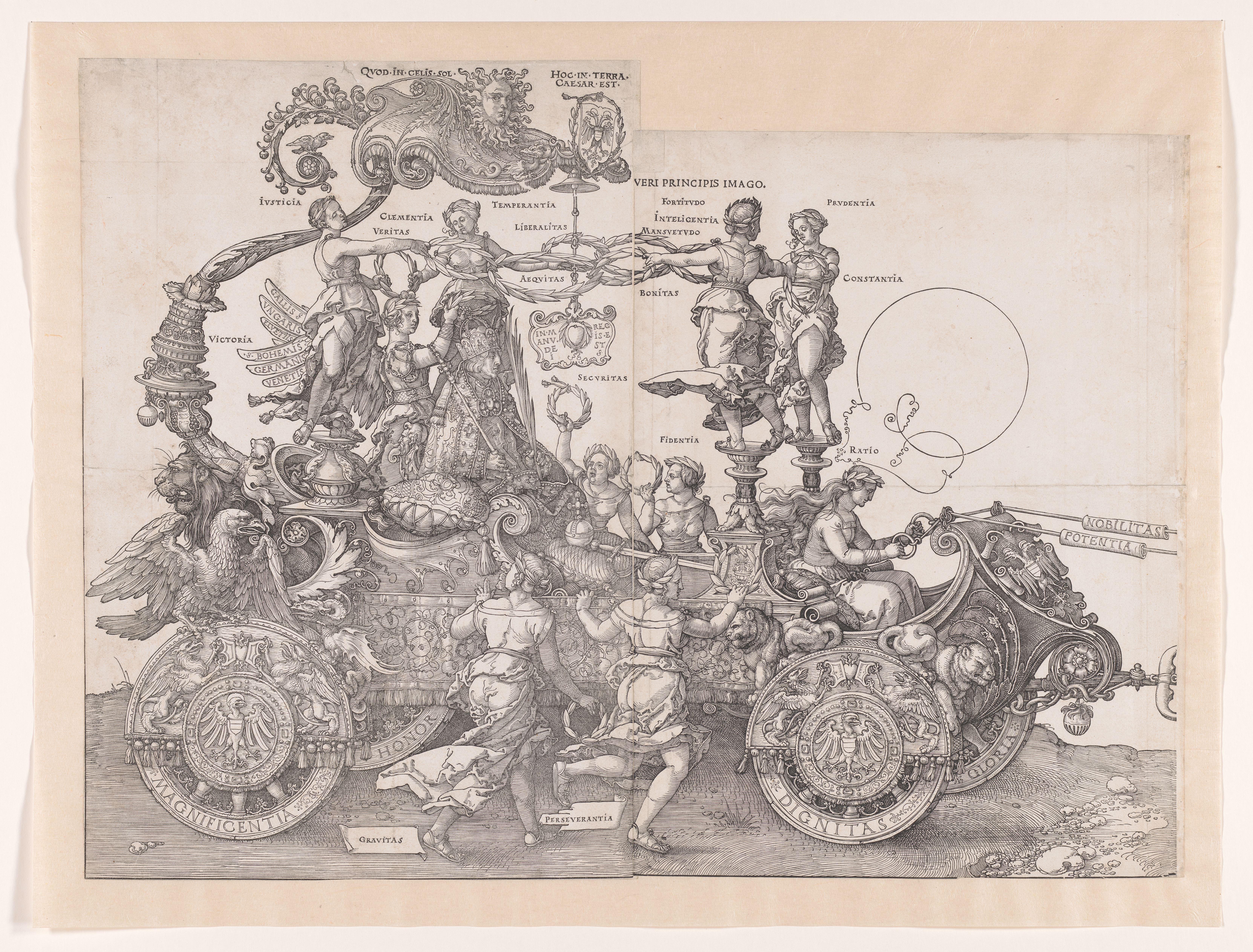 Kar met keizer Maximiliaan I en allegorieën