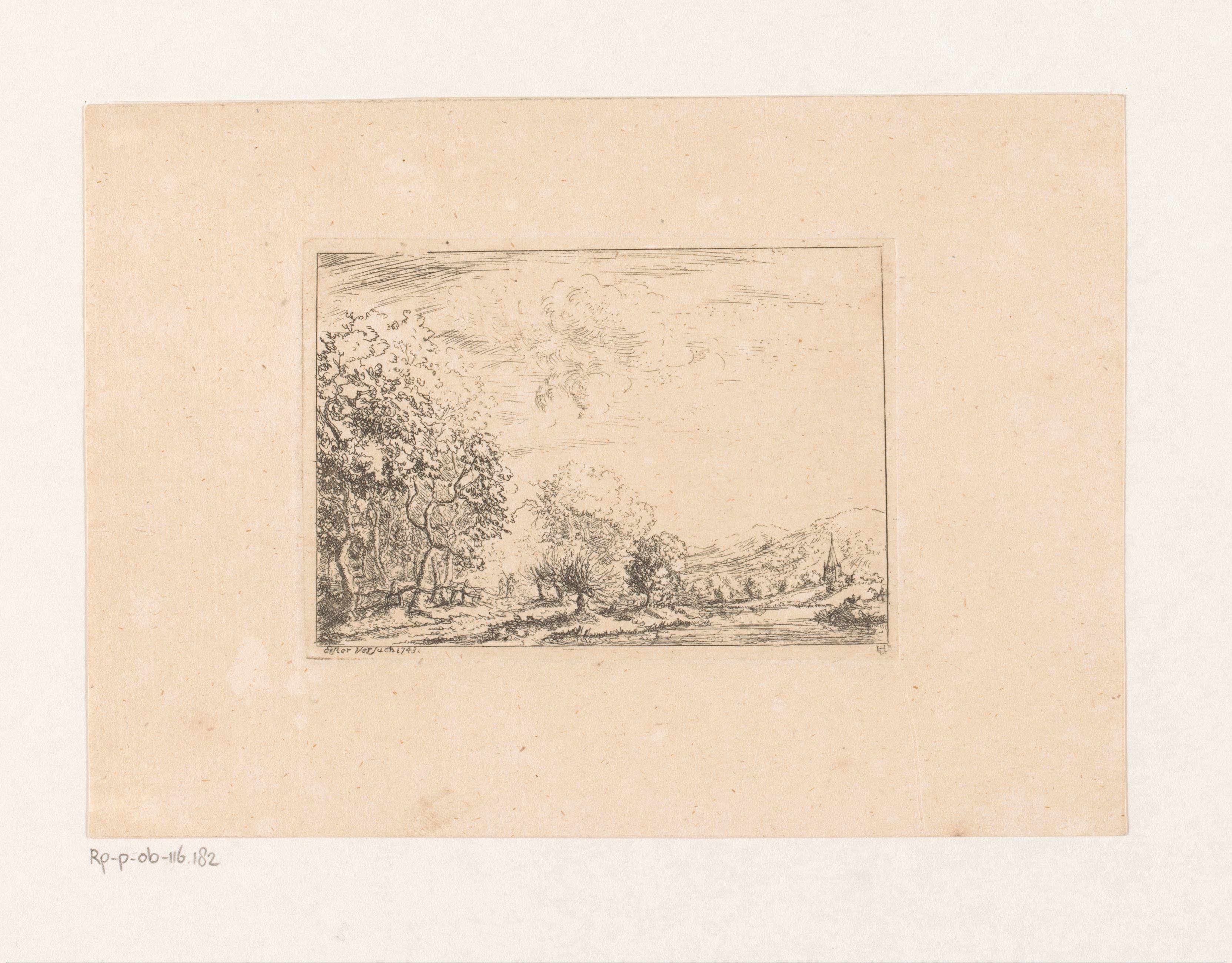 Landschap met torenspits
