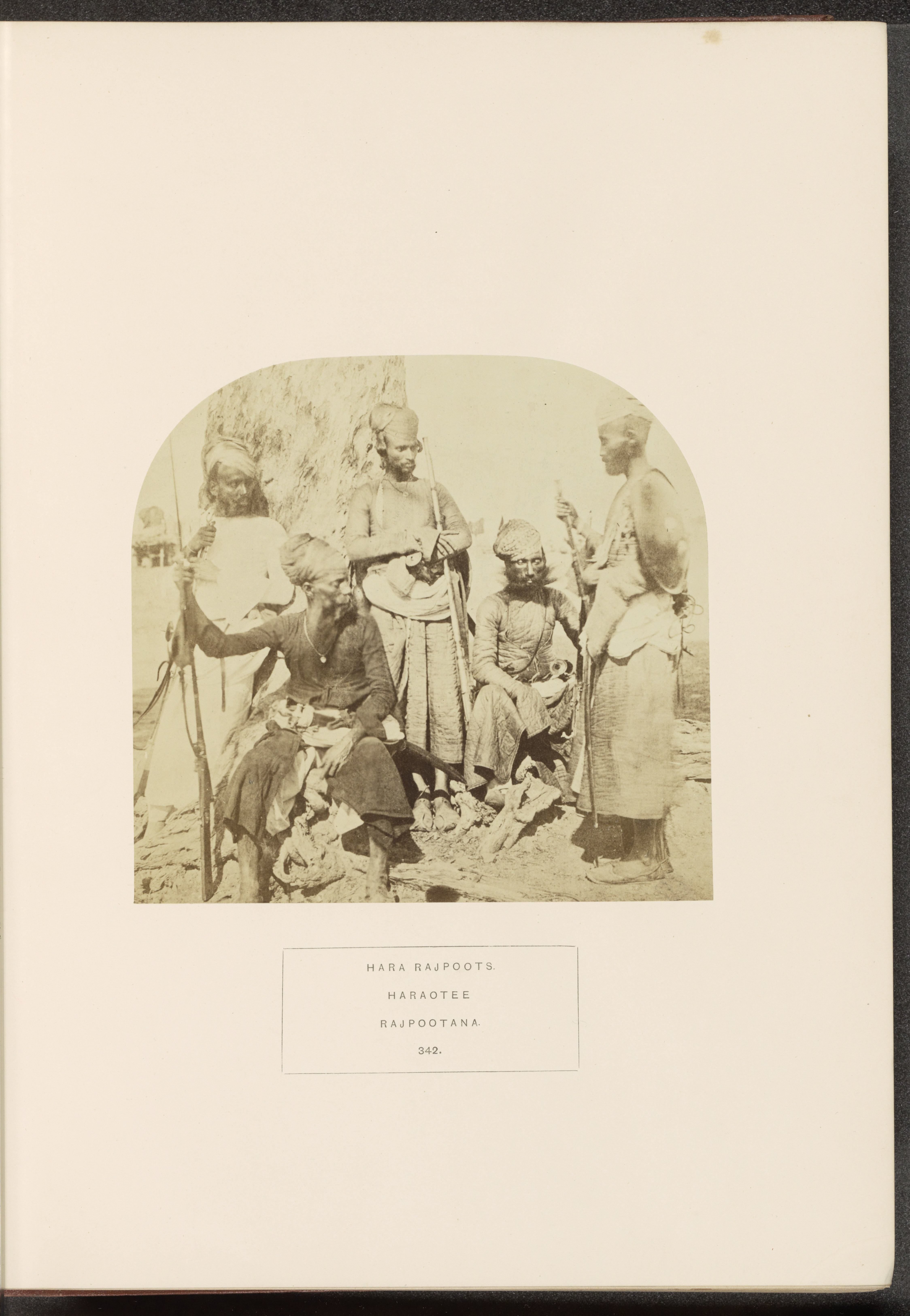 Portrat of five unknown men from the Hara Rajput community with weapons, Rajasthan, India
