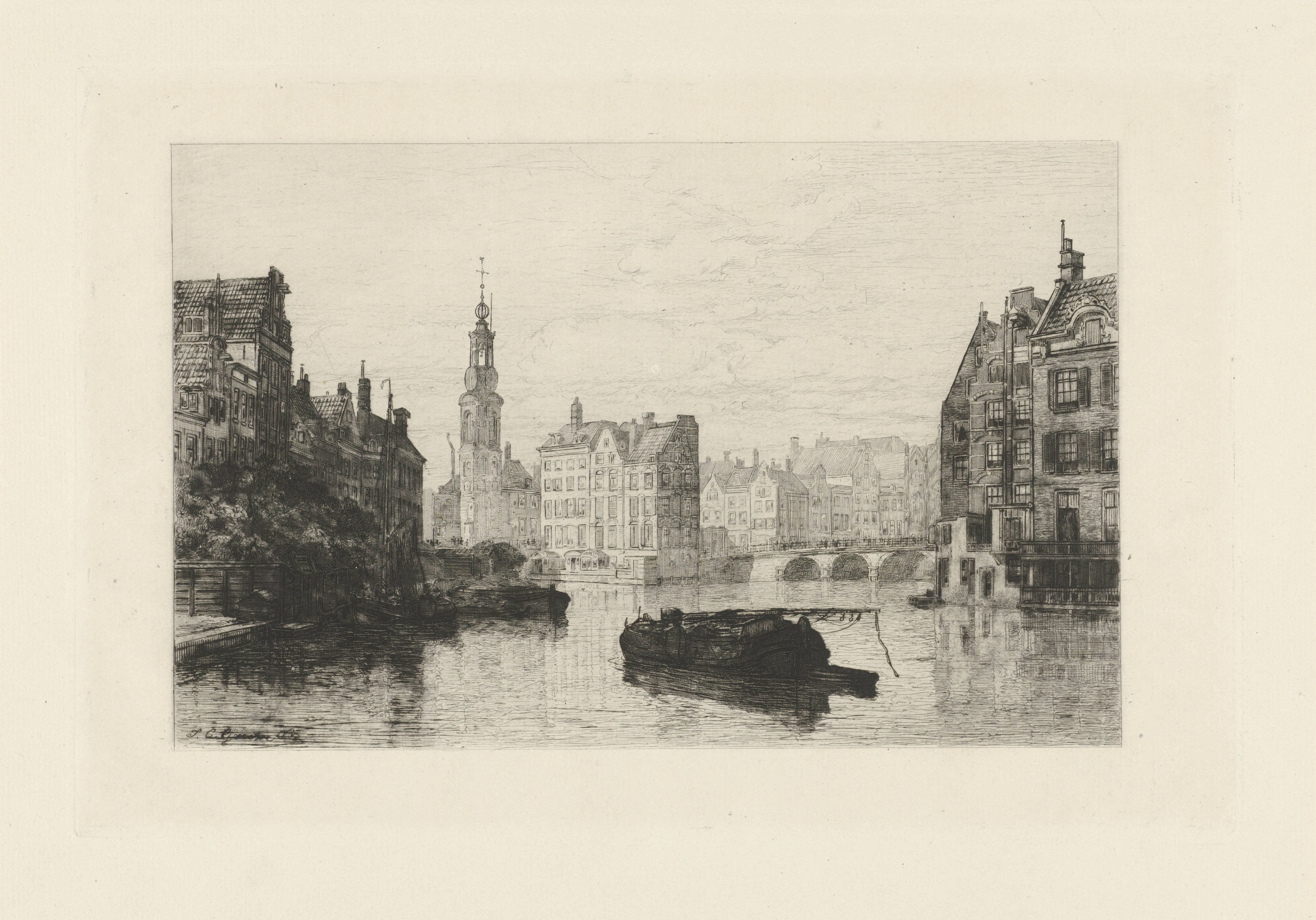 Gezicht op de Munttoren in Amsterdam