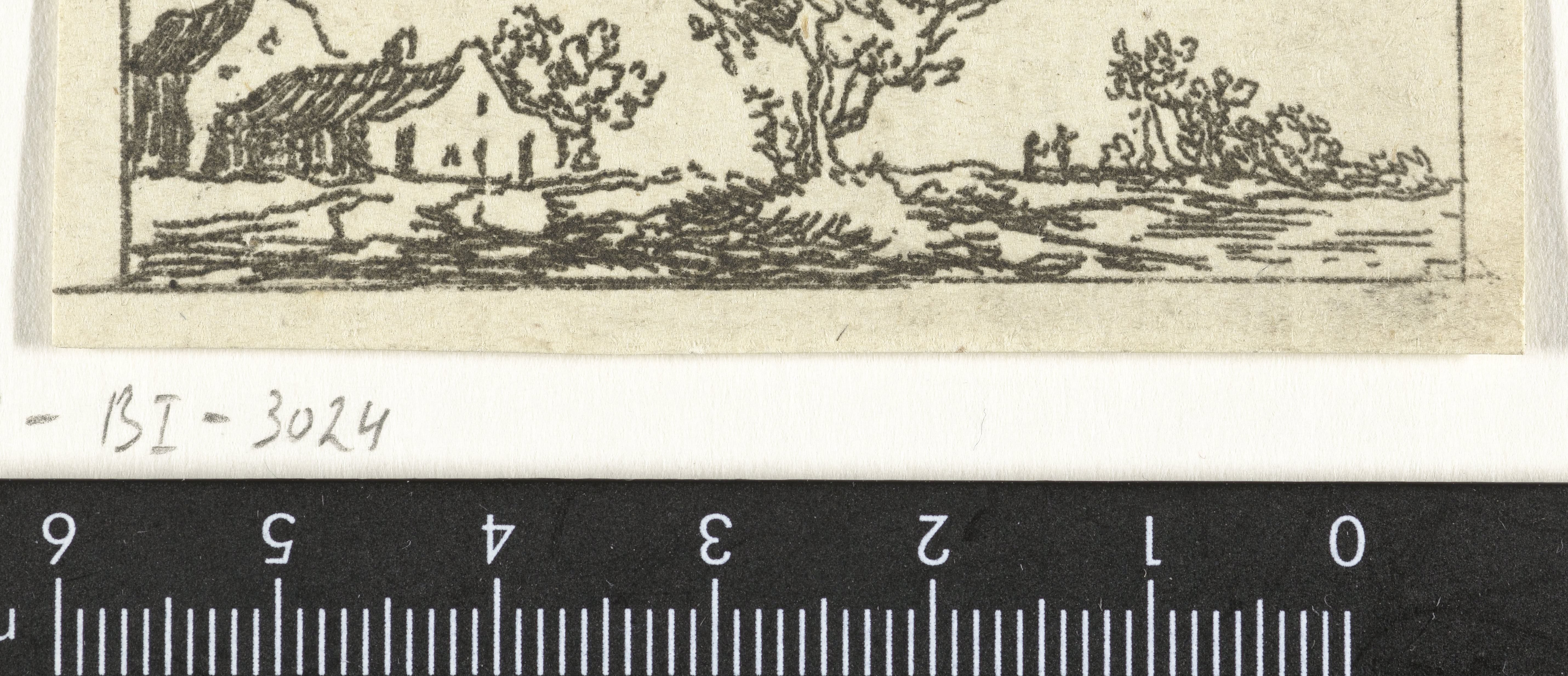 Landschap met boerderij en een grote boom