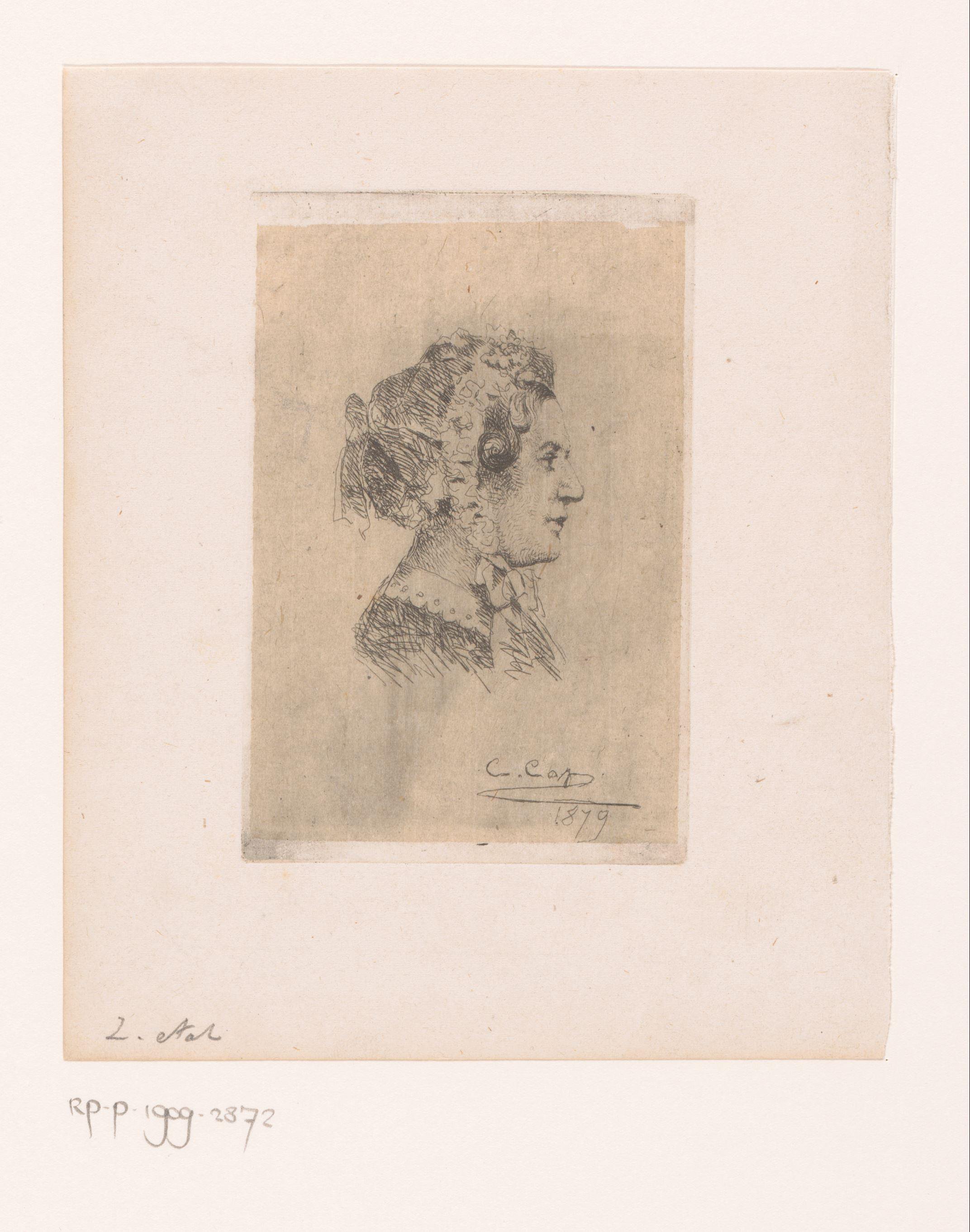 Portret van een onbekende vrouw met muts, en profil