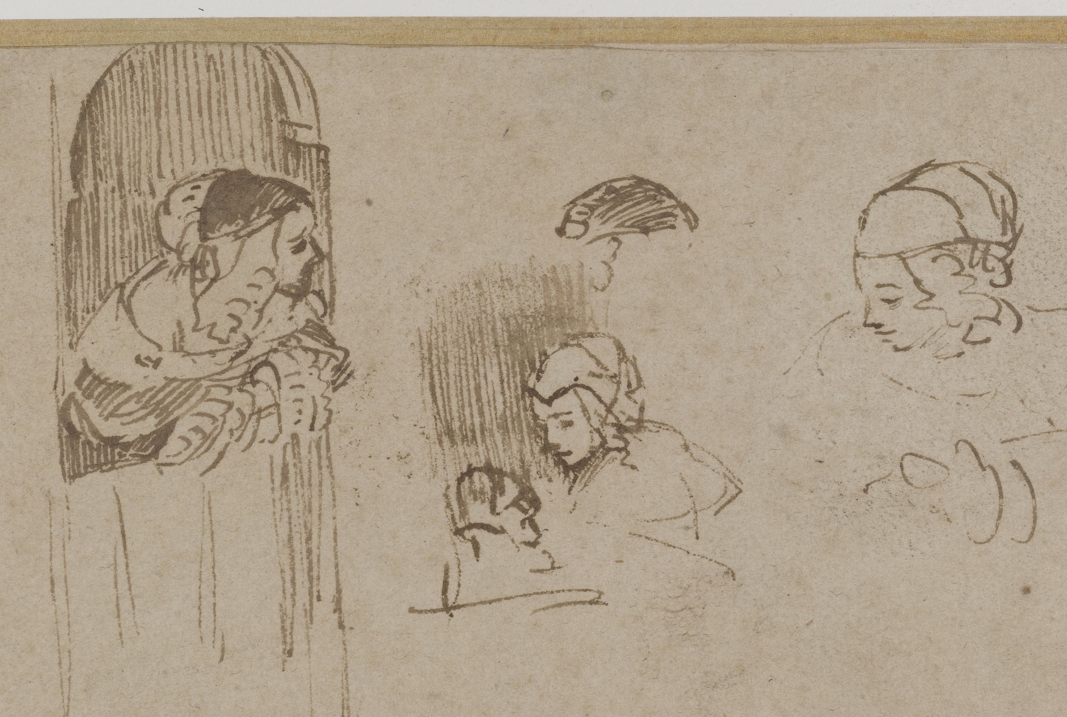 Girl Leaning on the Bottom Half of a Dutch Door, Sketches of her Head