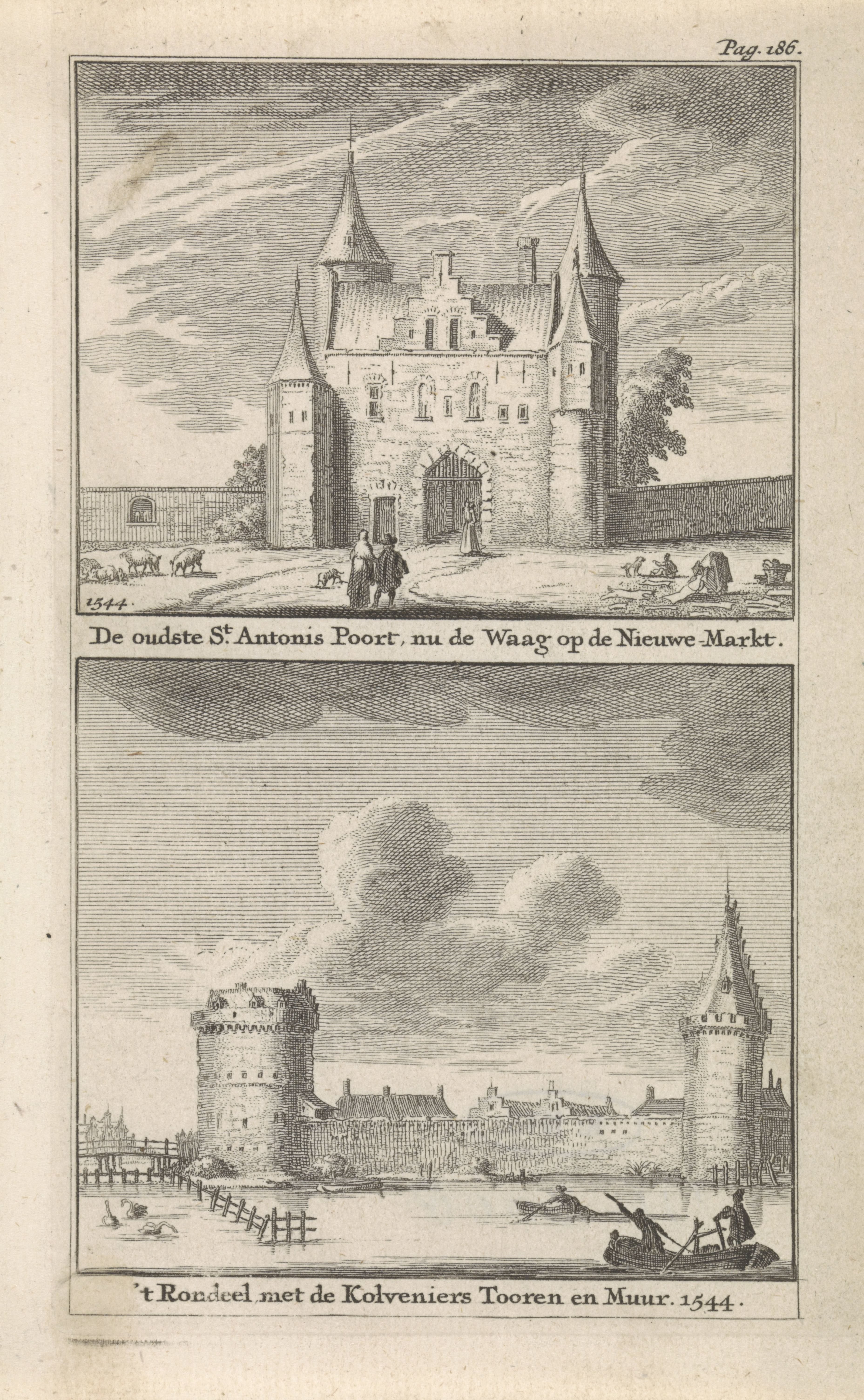 Gezicht op de Sint-Antoniespoort en het Rondeel te Amsterdam