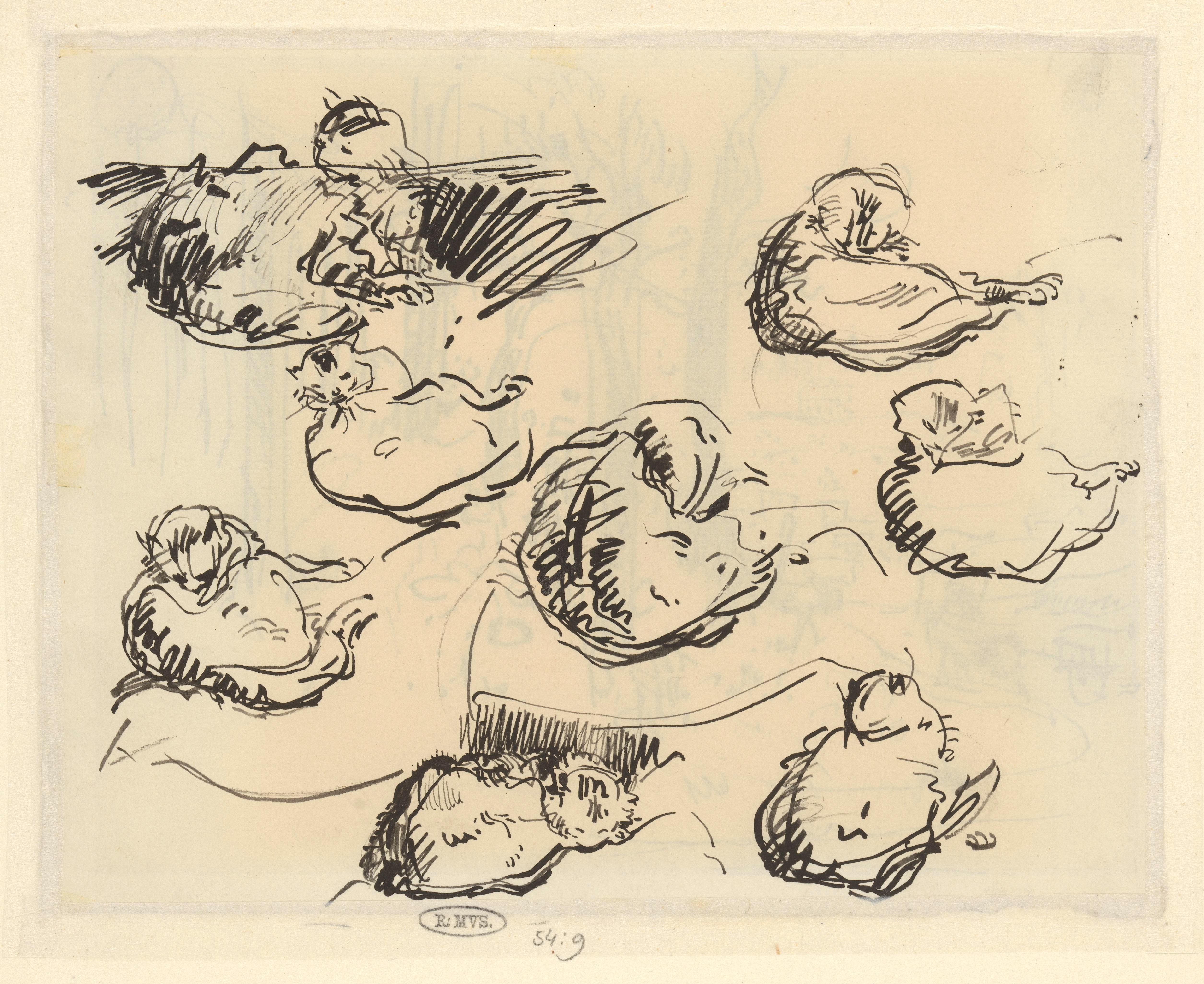 Schetsblad met acht studies van een kat