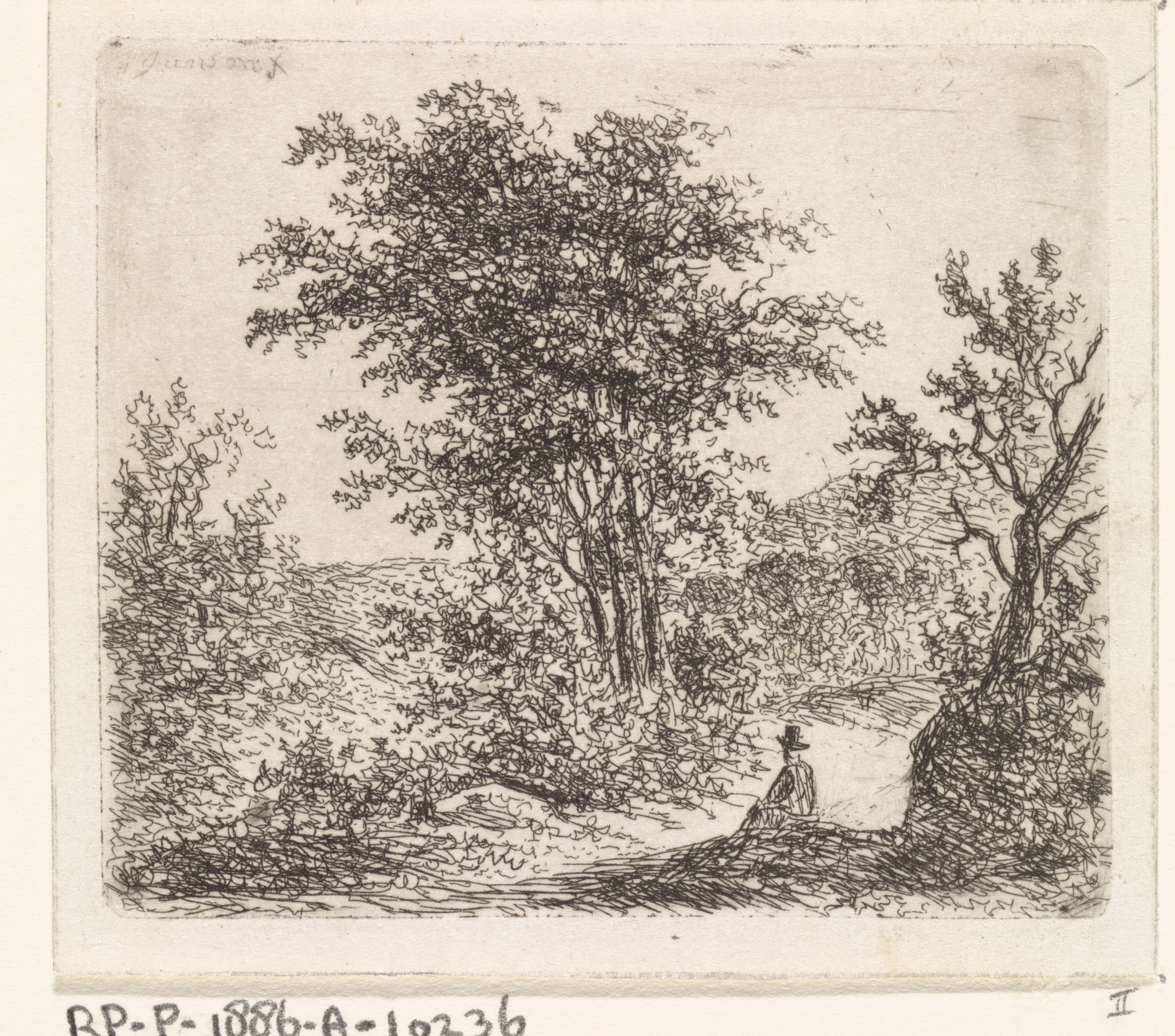 Boslandschap met zittende figuur